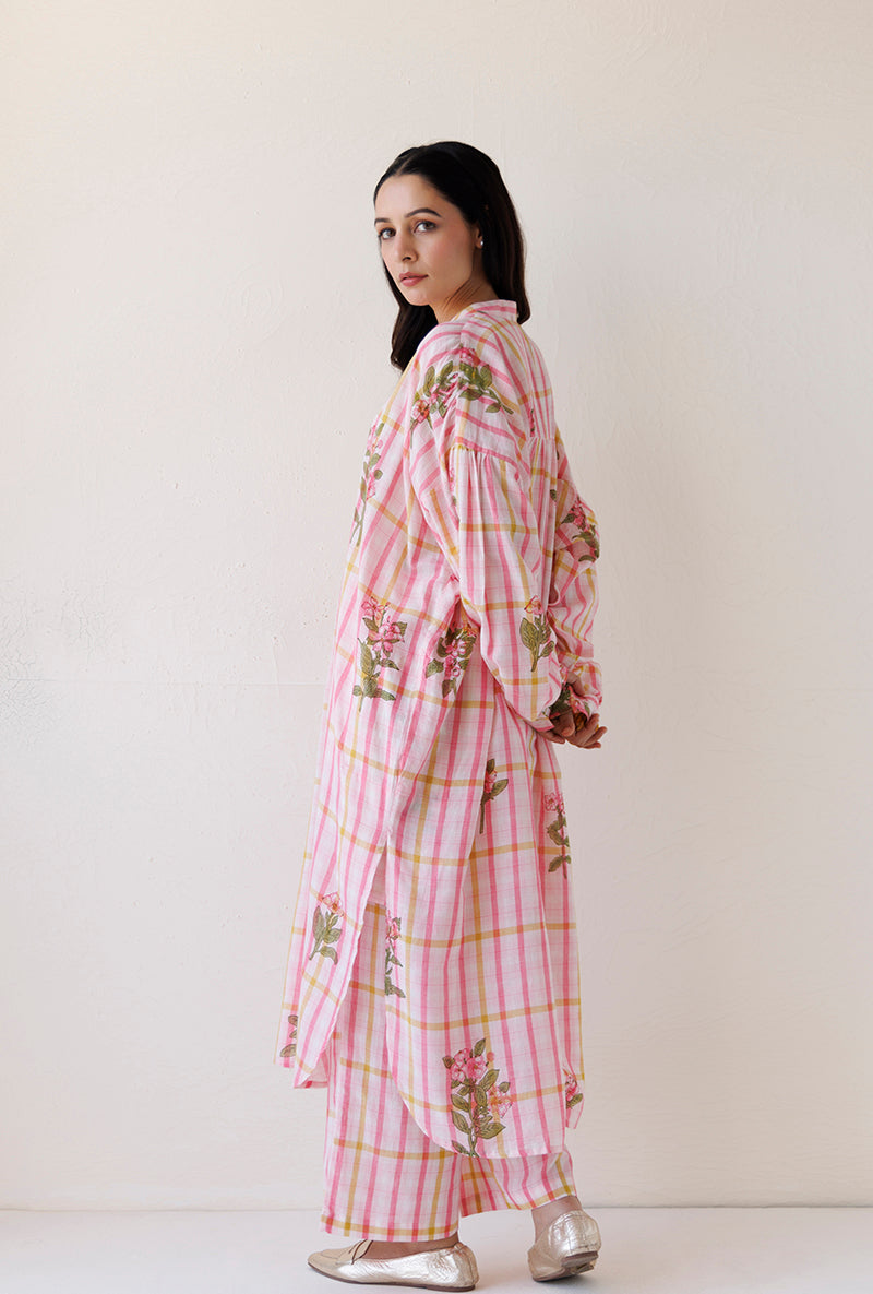 Pink Loose Fit Gather Blush Kurta Set