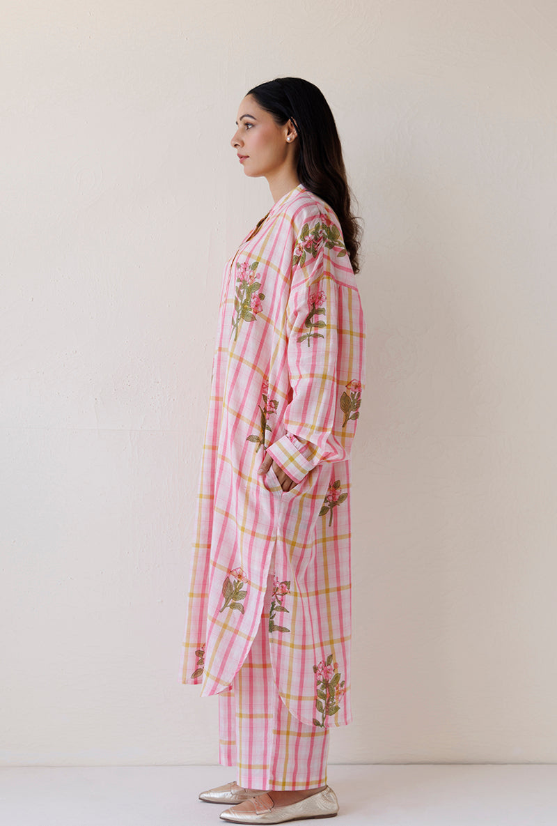 Pink Loose Fit Gather Blush Kurta Set