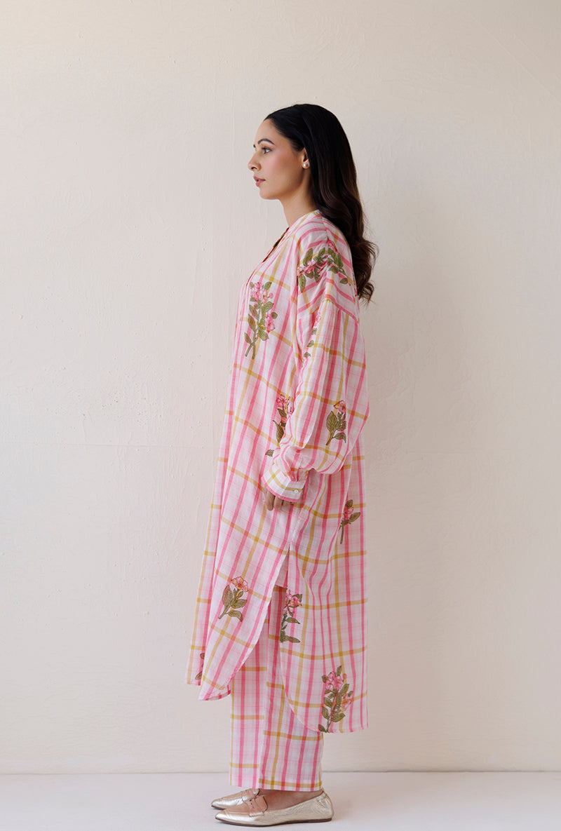 Pink Loose Fit Gather Blush Kurta Set