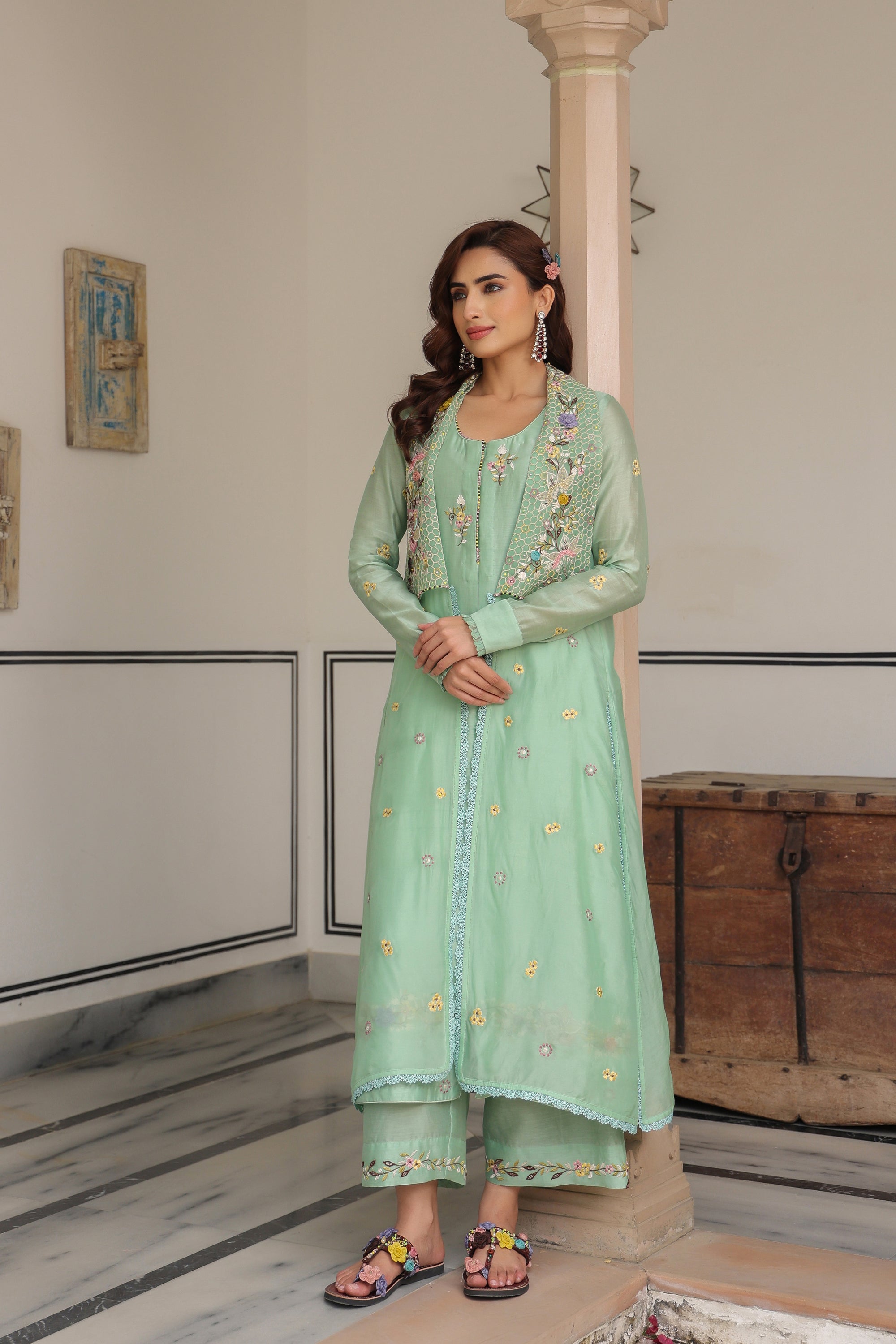 Green Jacket Style Reet Kurta Set