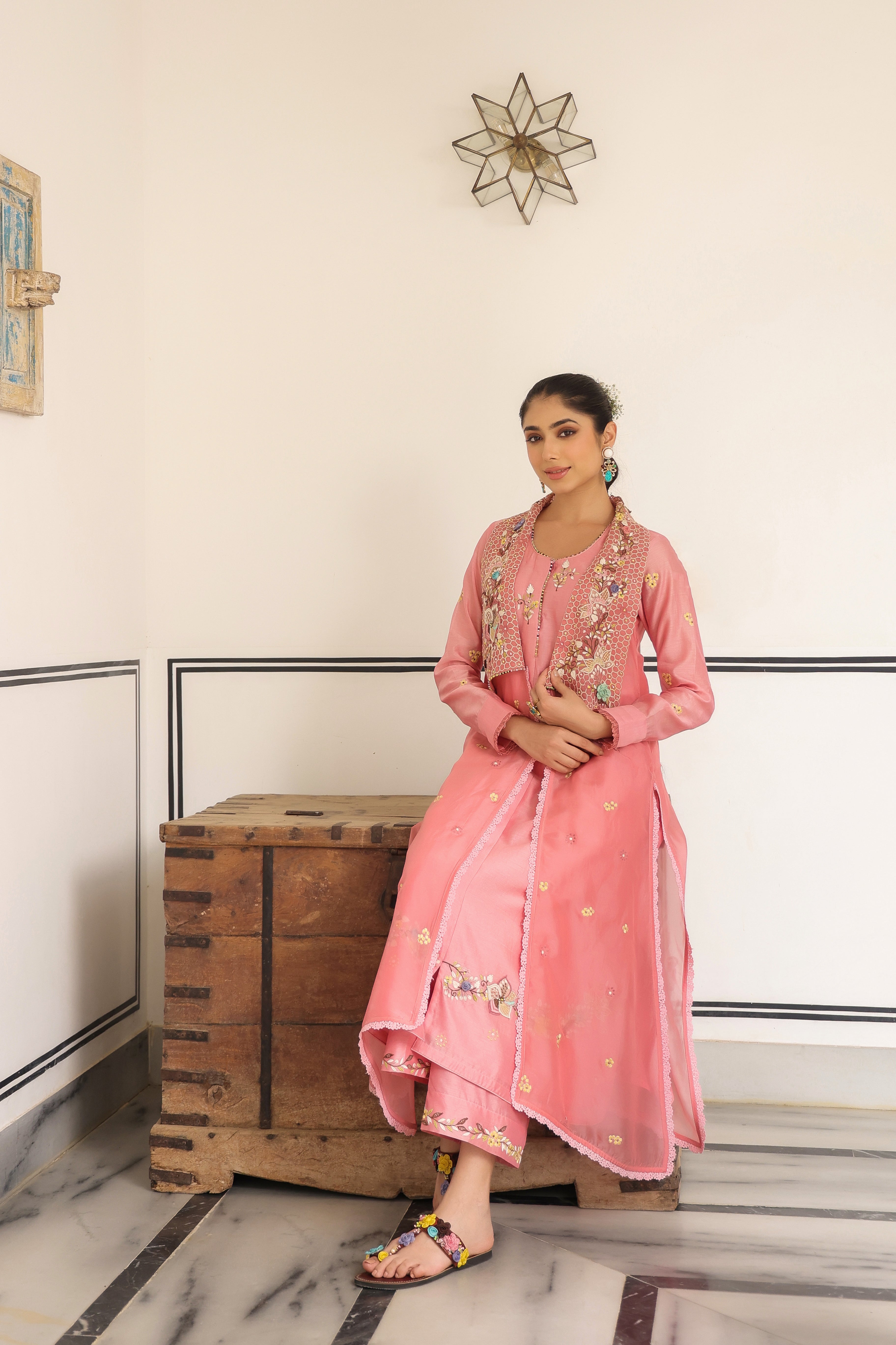 Pink Jacket Style Reet Kurta Set