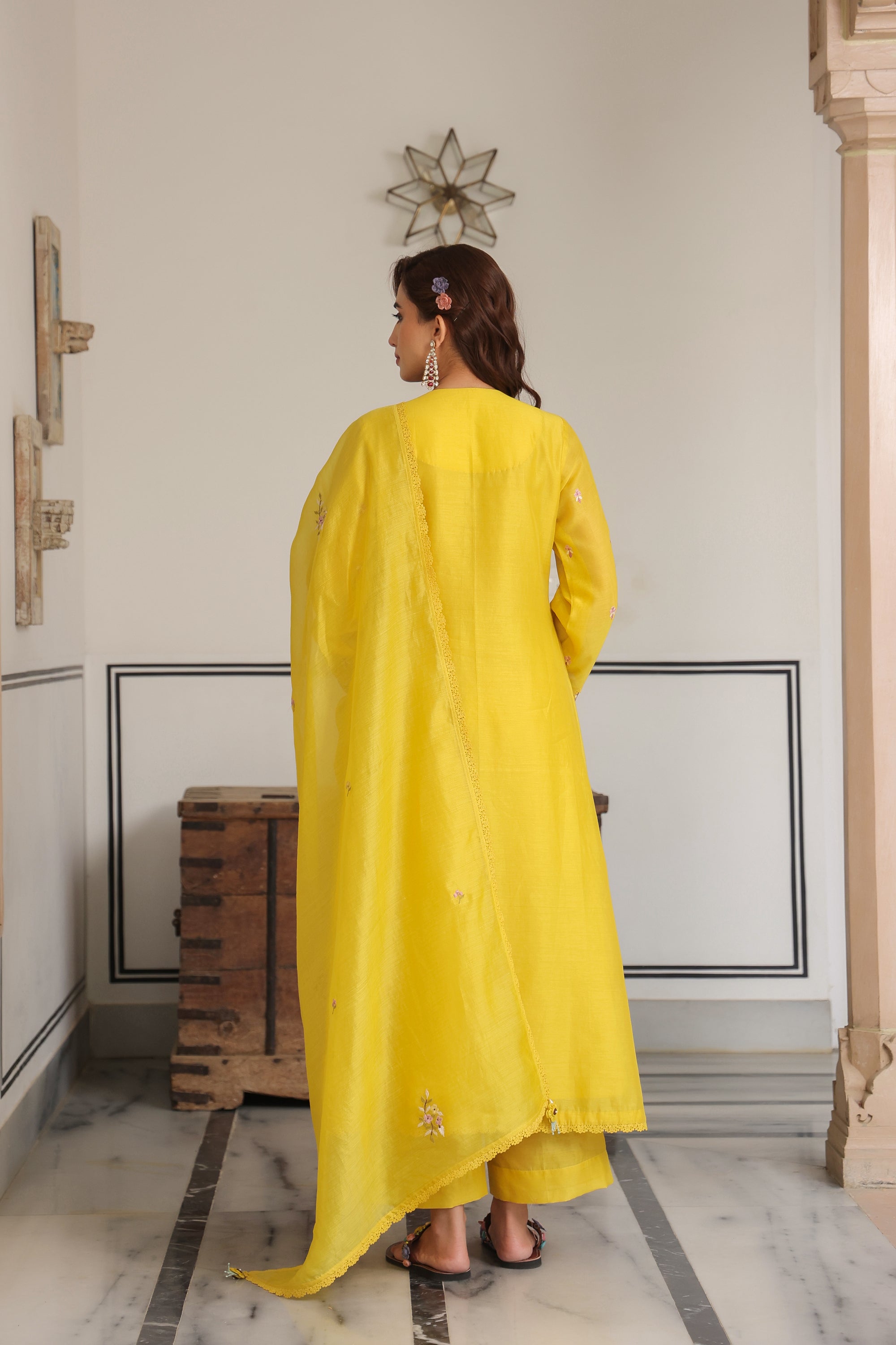 Yellow Choker Neck Reet Kurta Set