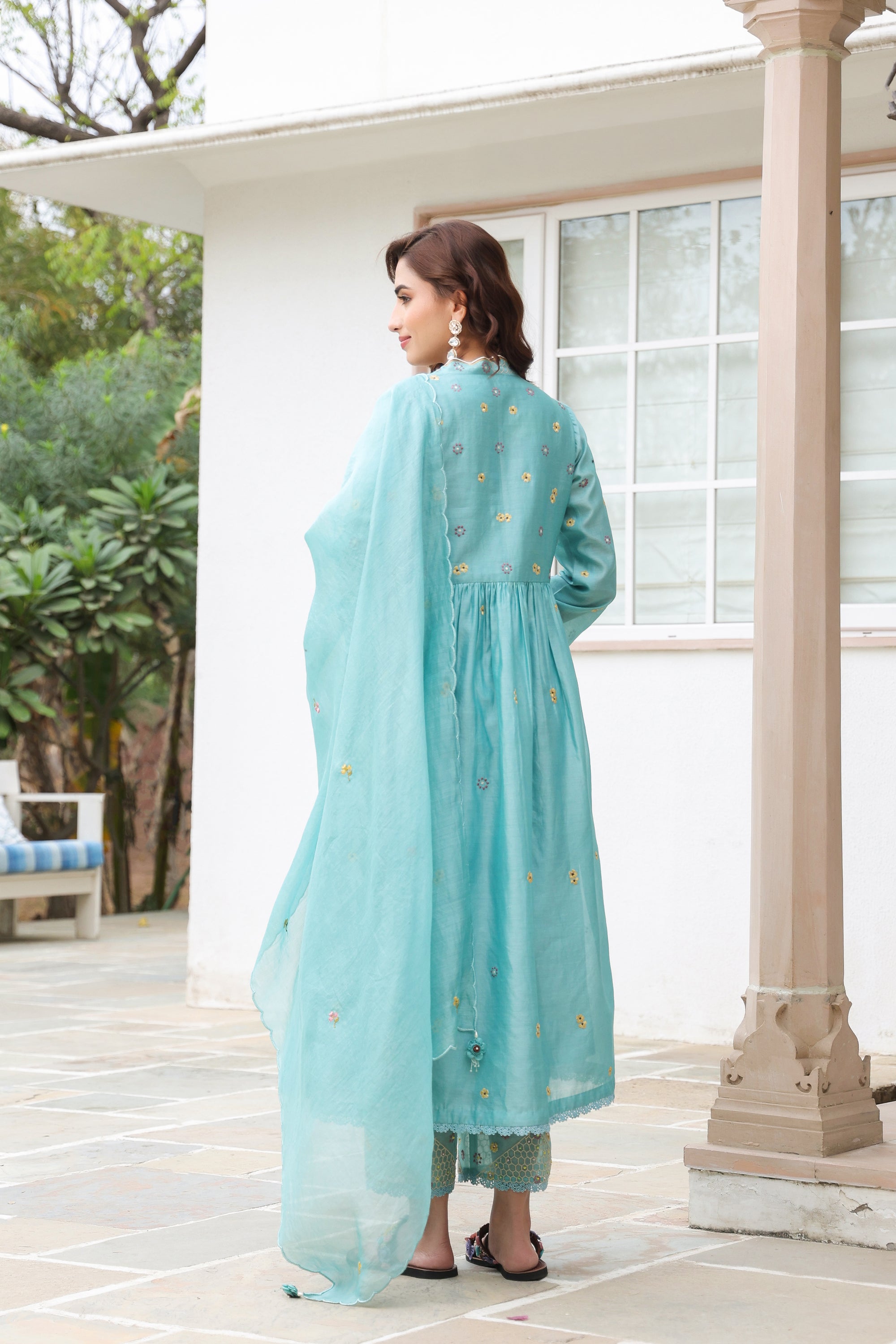 Blue Frockstyle Reet Kurta Set