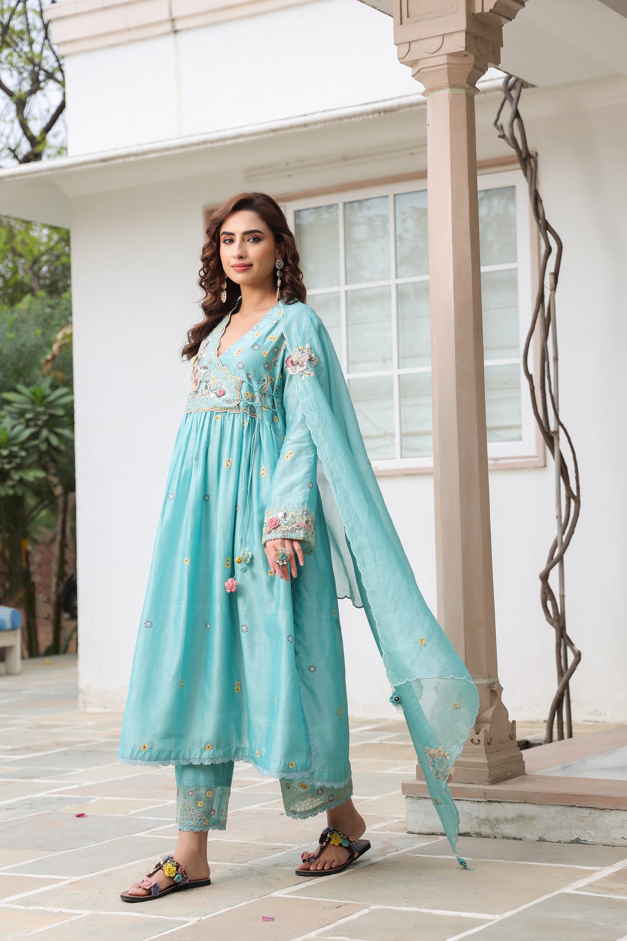 Blue Frockstyle Reet Kurta Set
