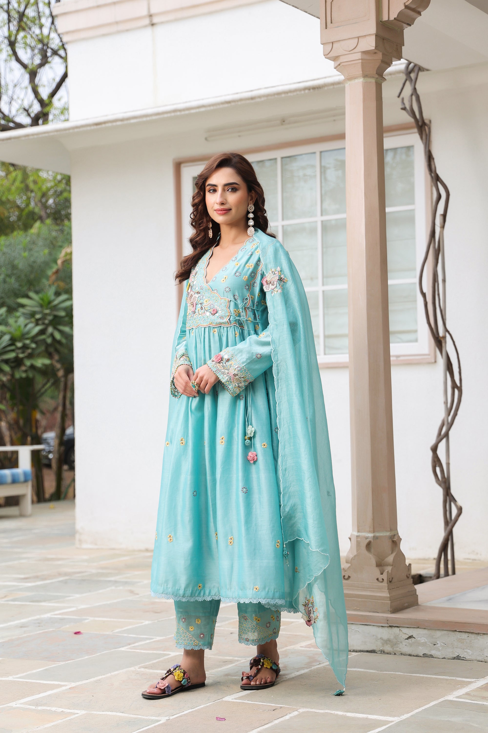 Blue Frockstyle Reet Kurta Set