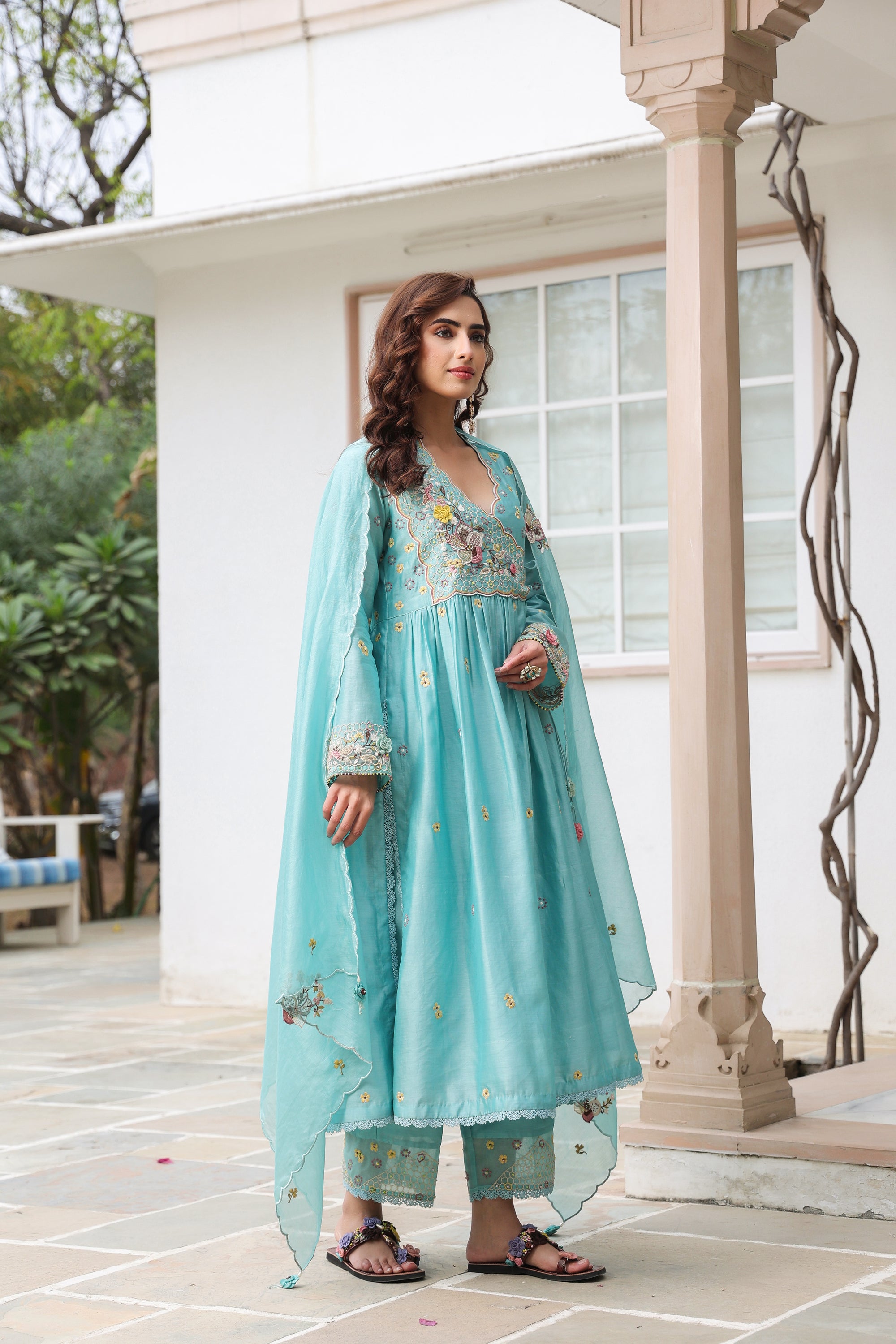 Blue Frockstyle Reet Kurta Set