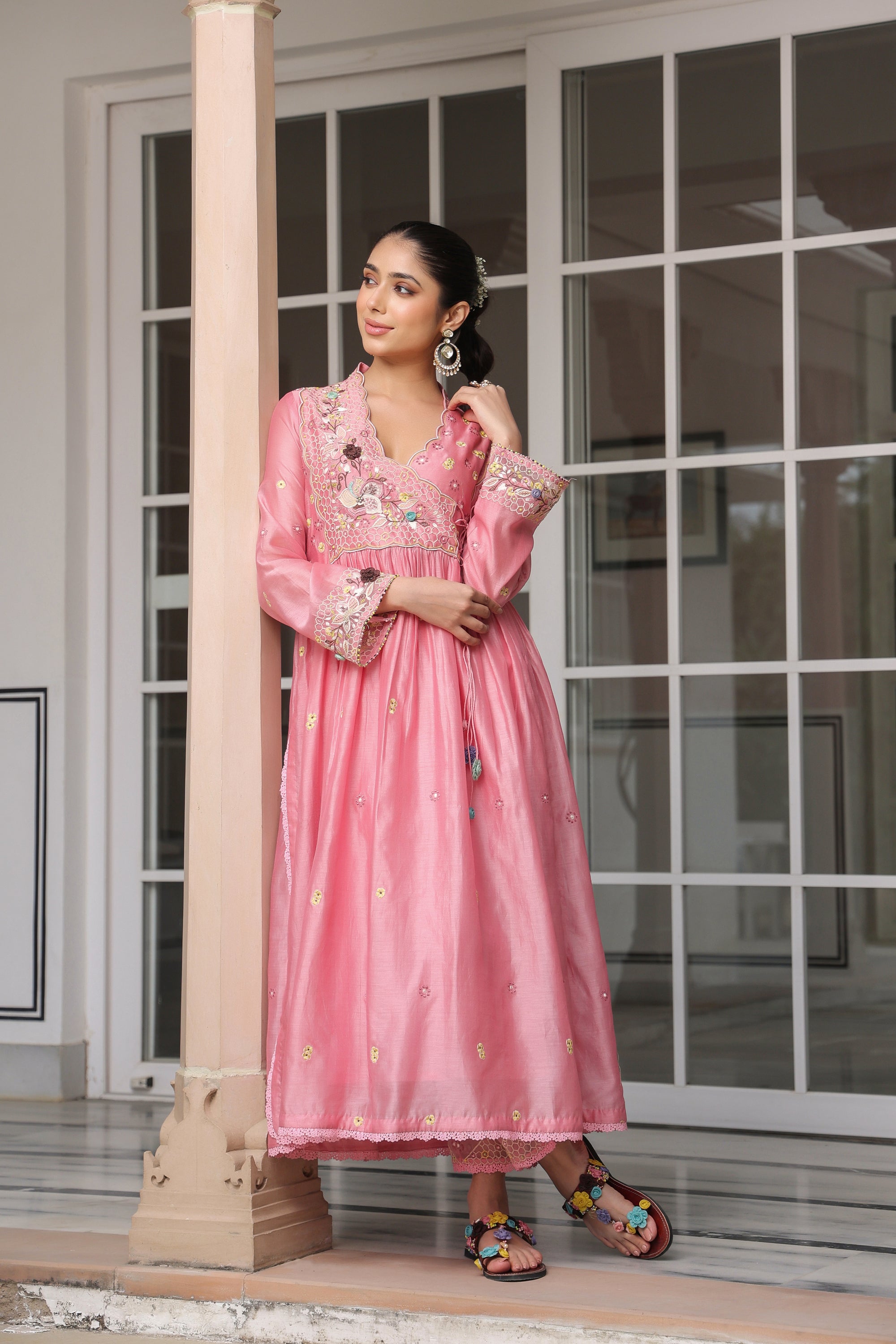Pink Frockstyle Reet Kurta Set