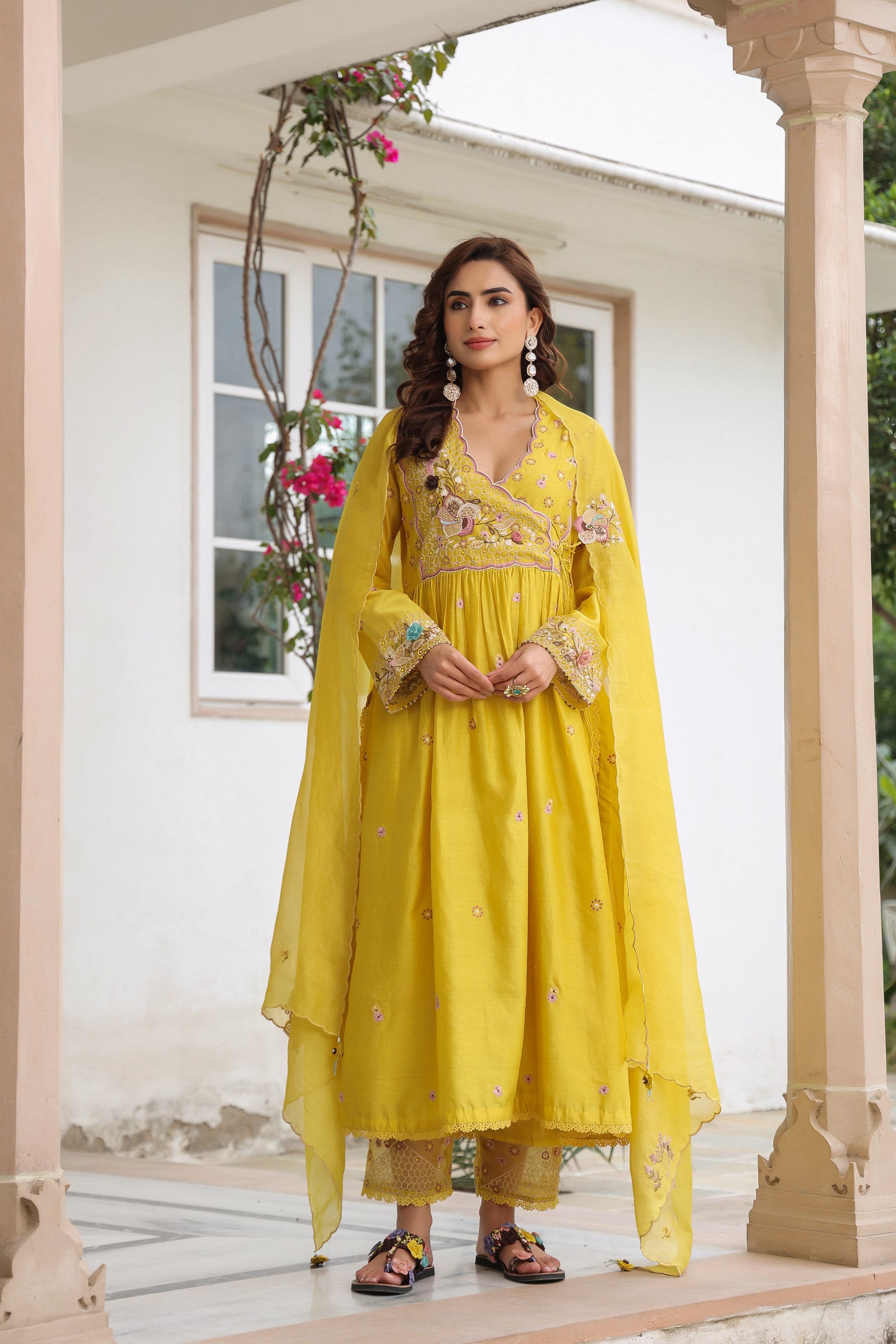 Yellow Frockstyle Reet Kurta Set