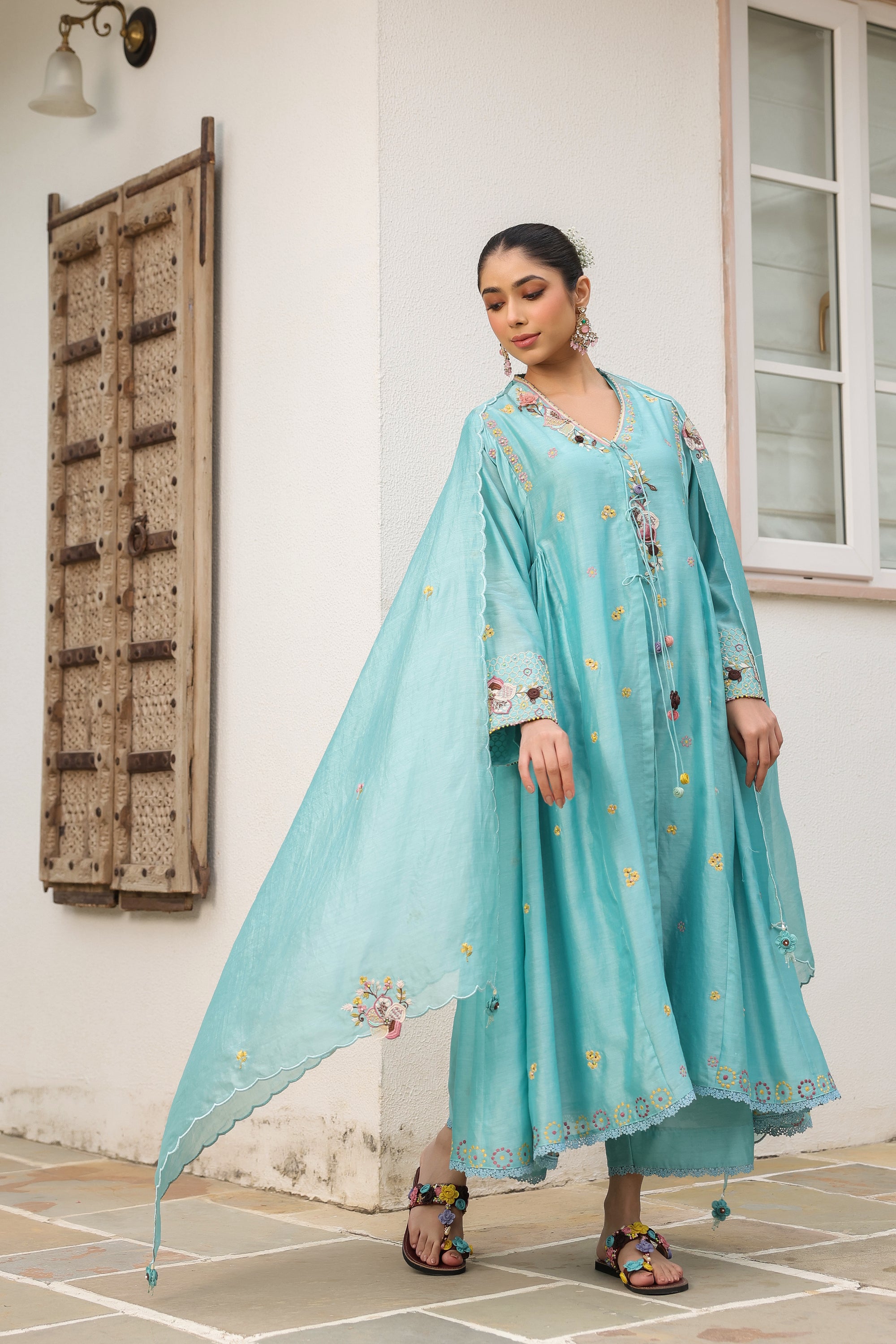 Blue Kalidaar Reet Kurta Set