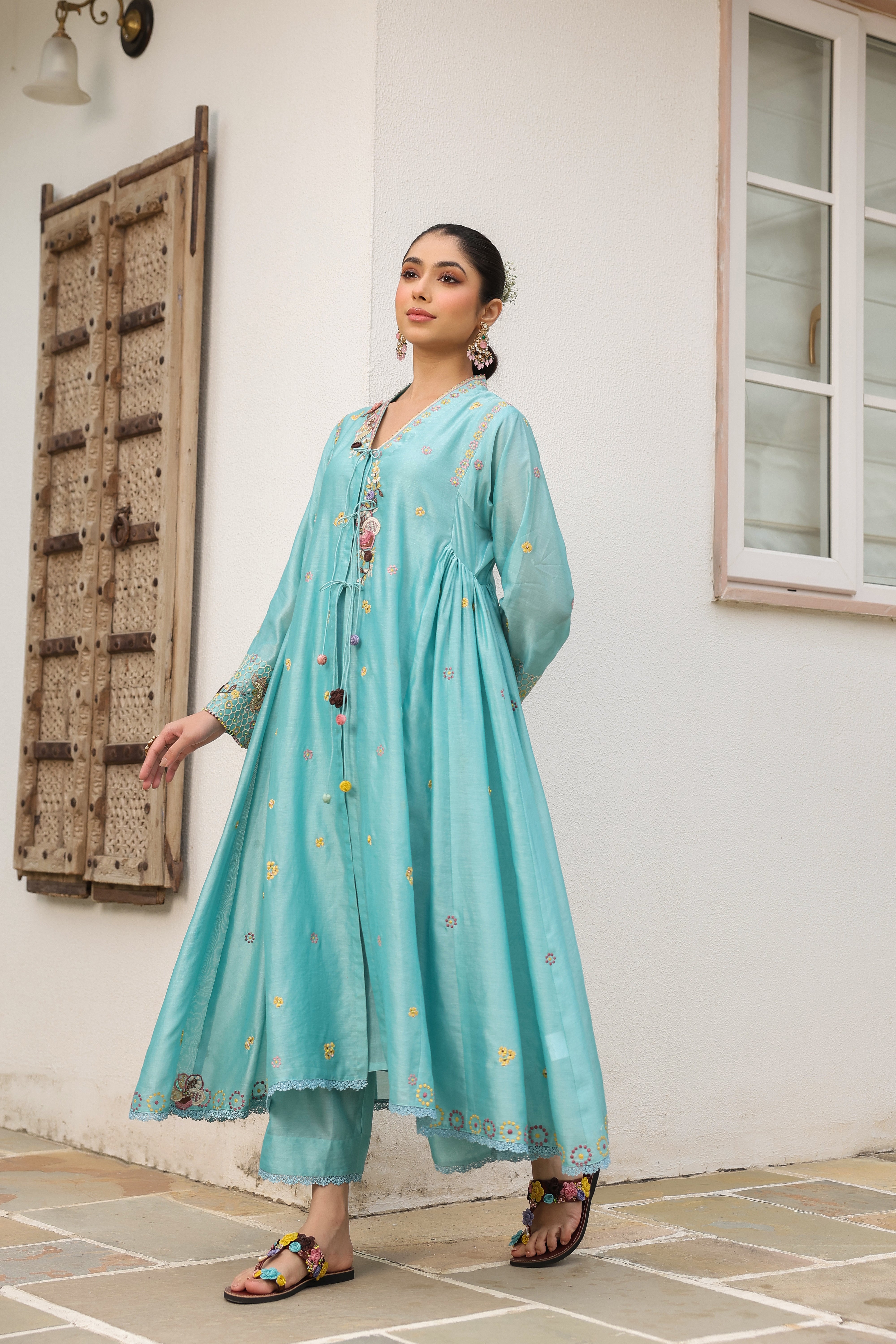 Blue Kalidaar Reet Kurta Set