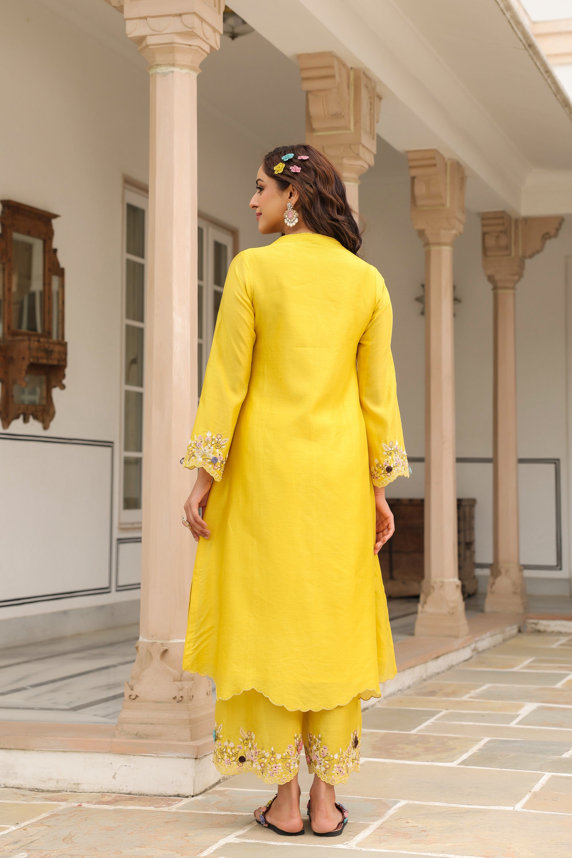 Yellow Scallop Reet Kurta Set
