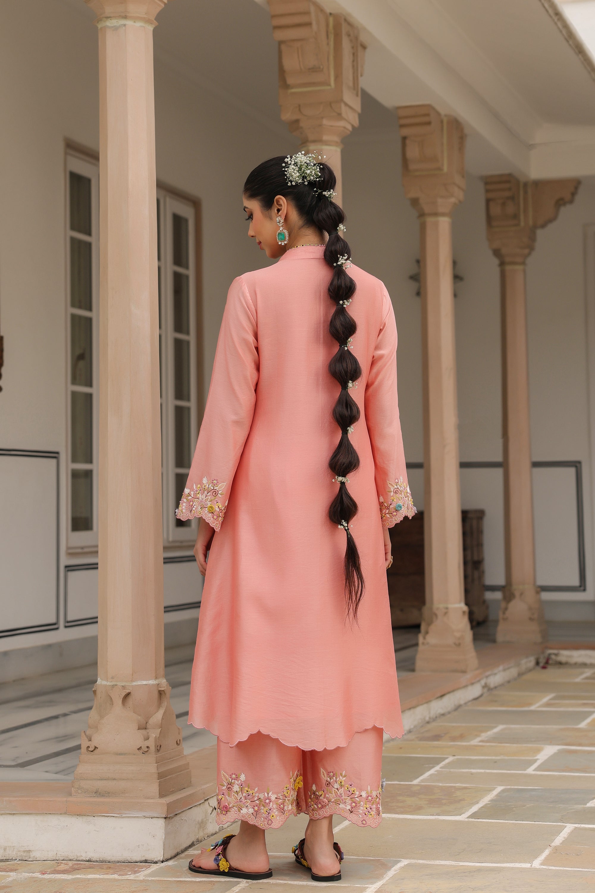 Peach Scallop Reet Kurta Set