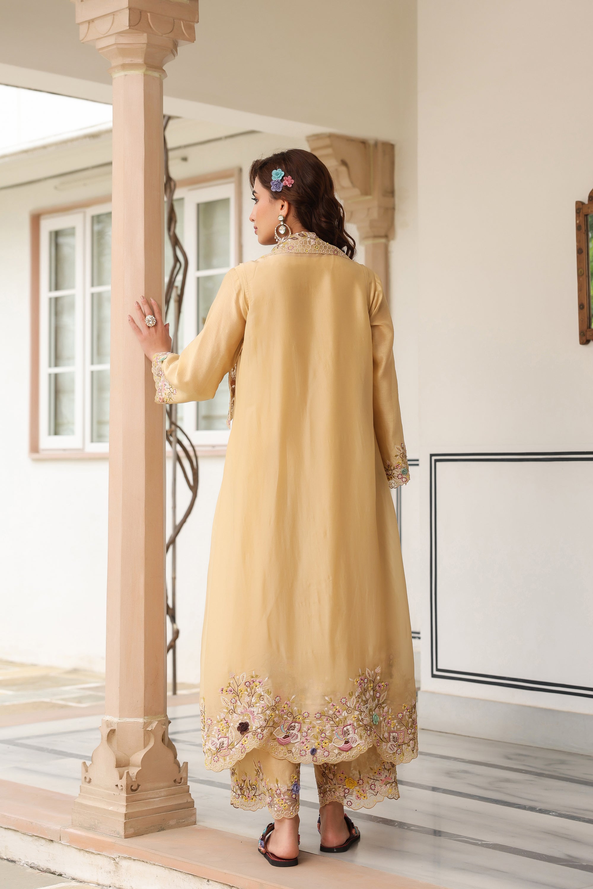 Ivory Heavy Jacket Style Reet Kurta Set