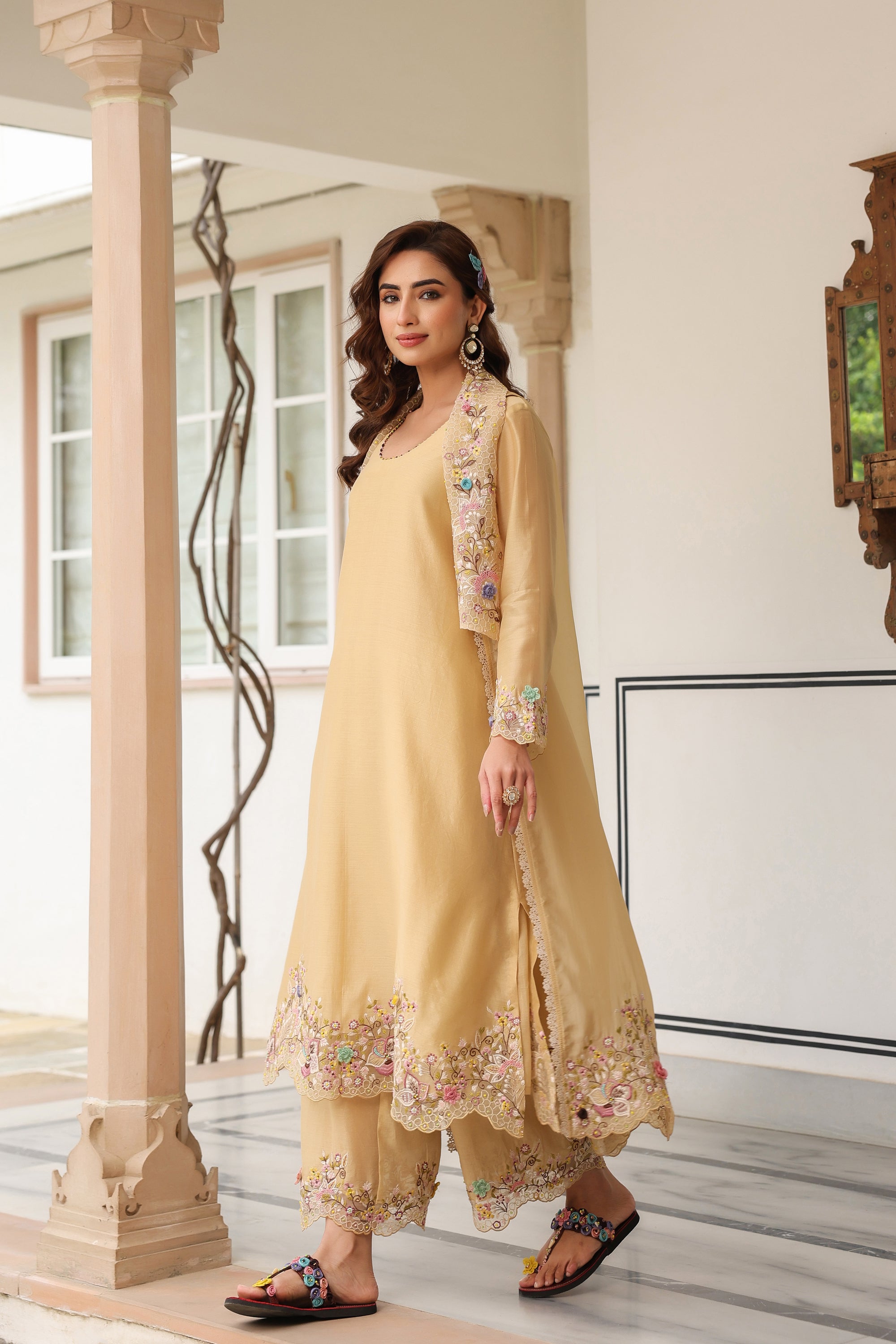 Ivory Heavy Jacket Style Reet Kurta Set