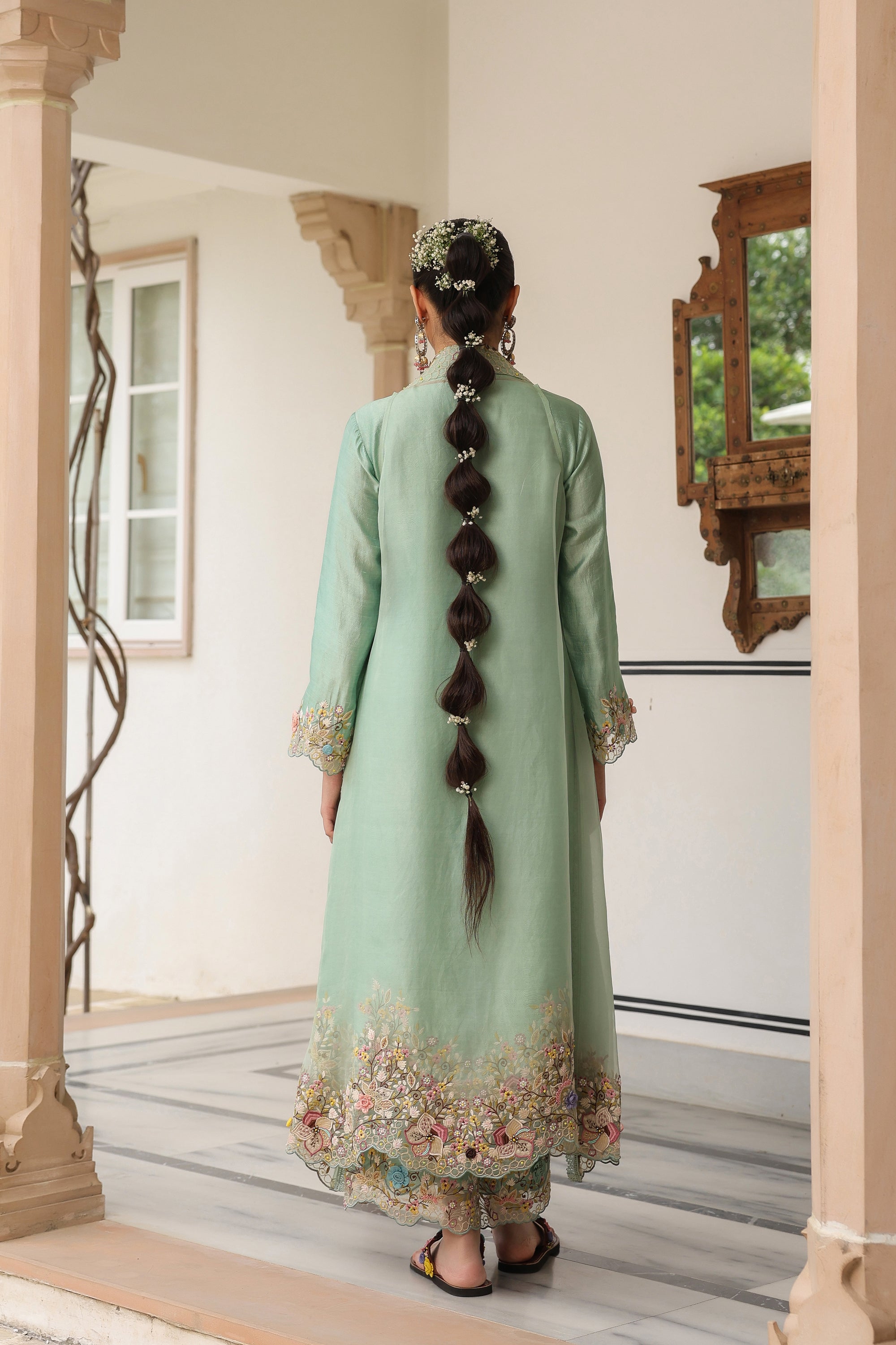 Green Heavy Jacket Style Reet Kurta Set