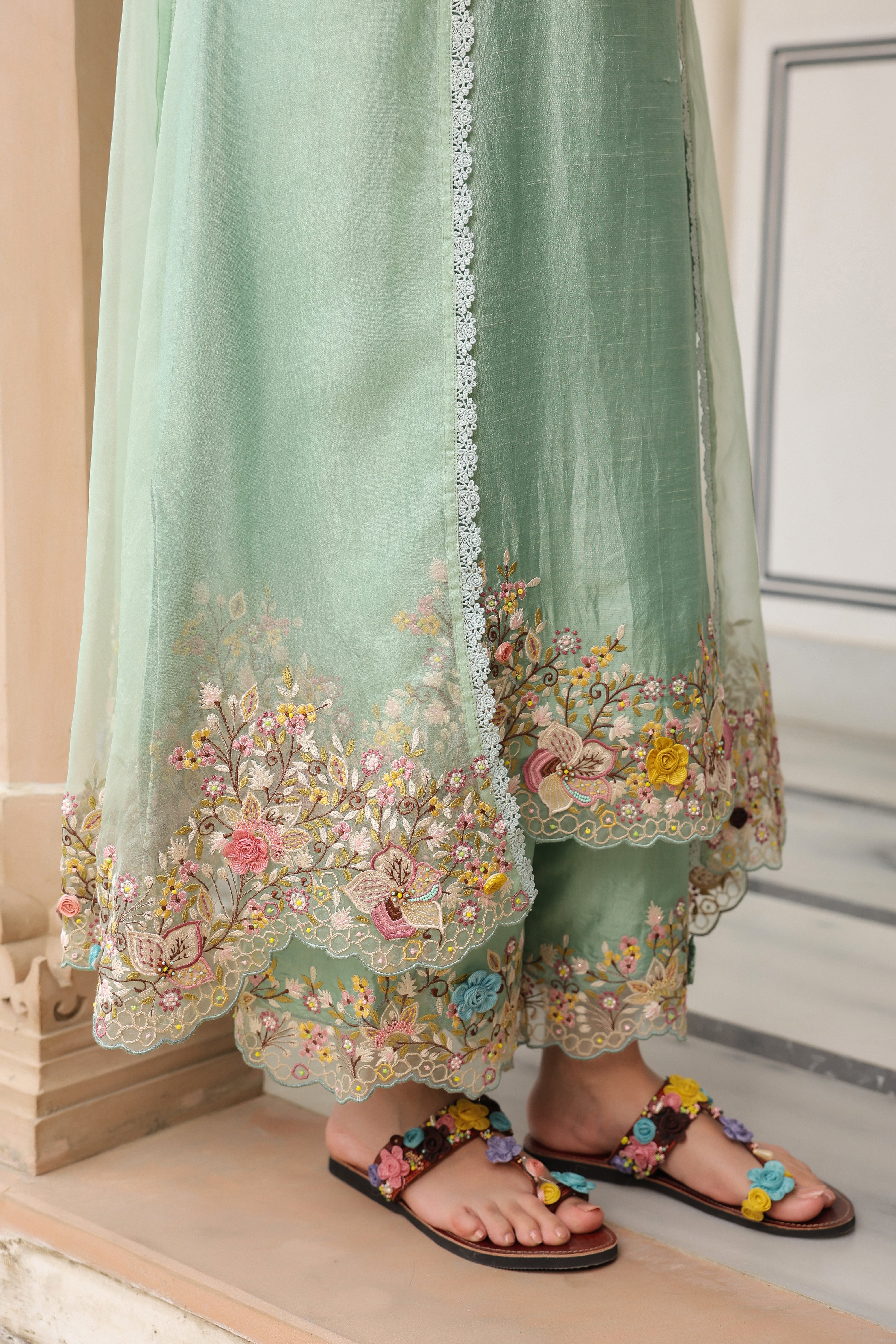Green Heavy Jacket Style Reet Kurta Set