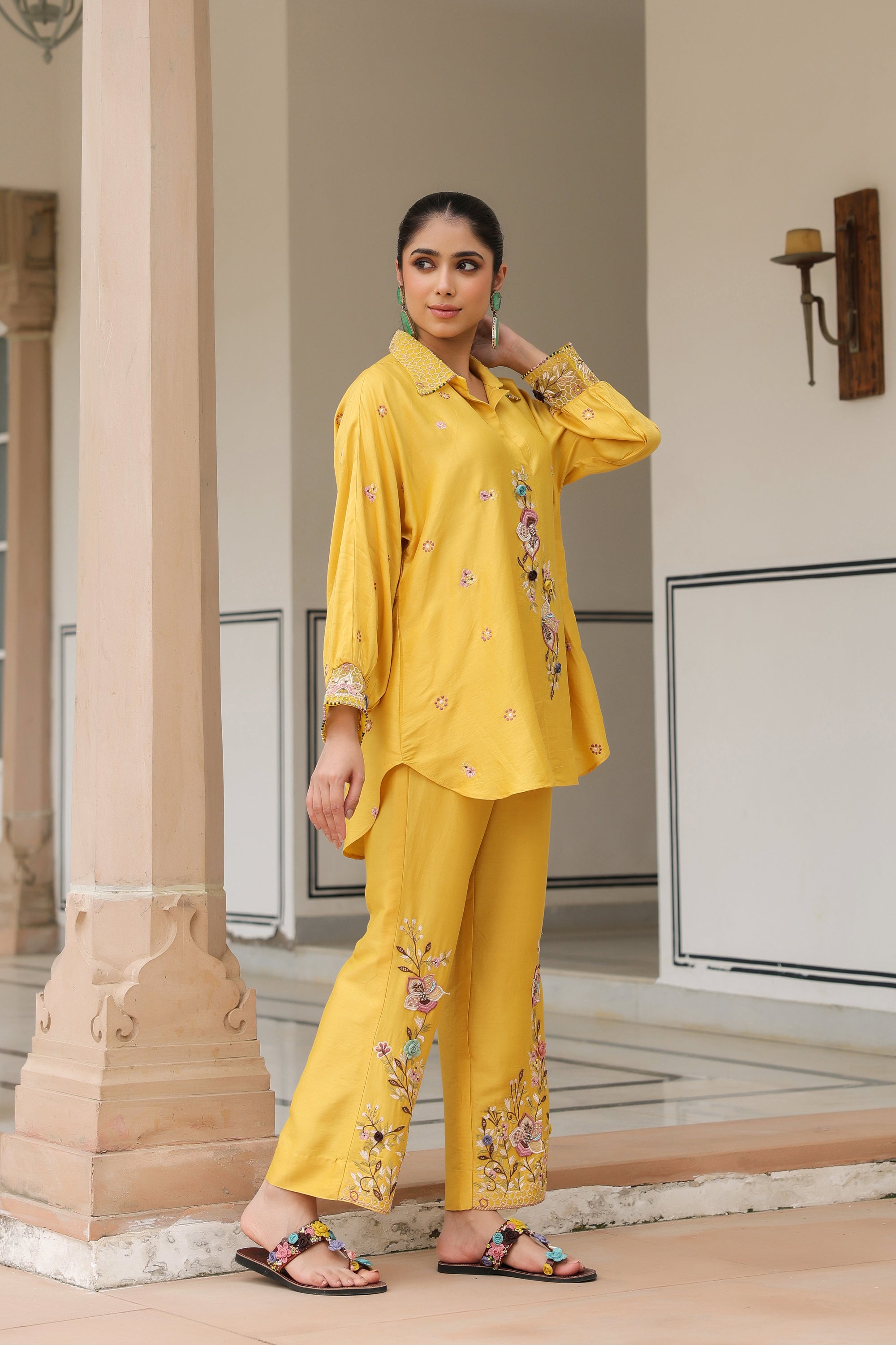 Yellow Collar Reet Co-ord Set