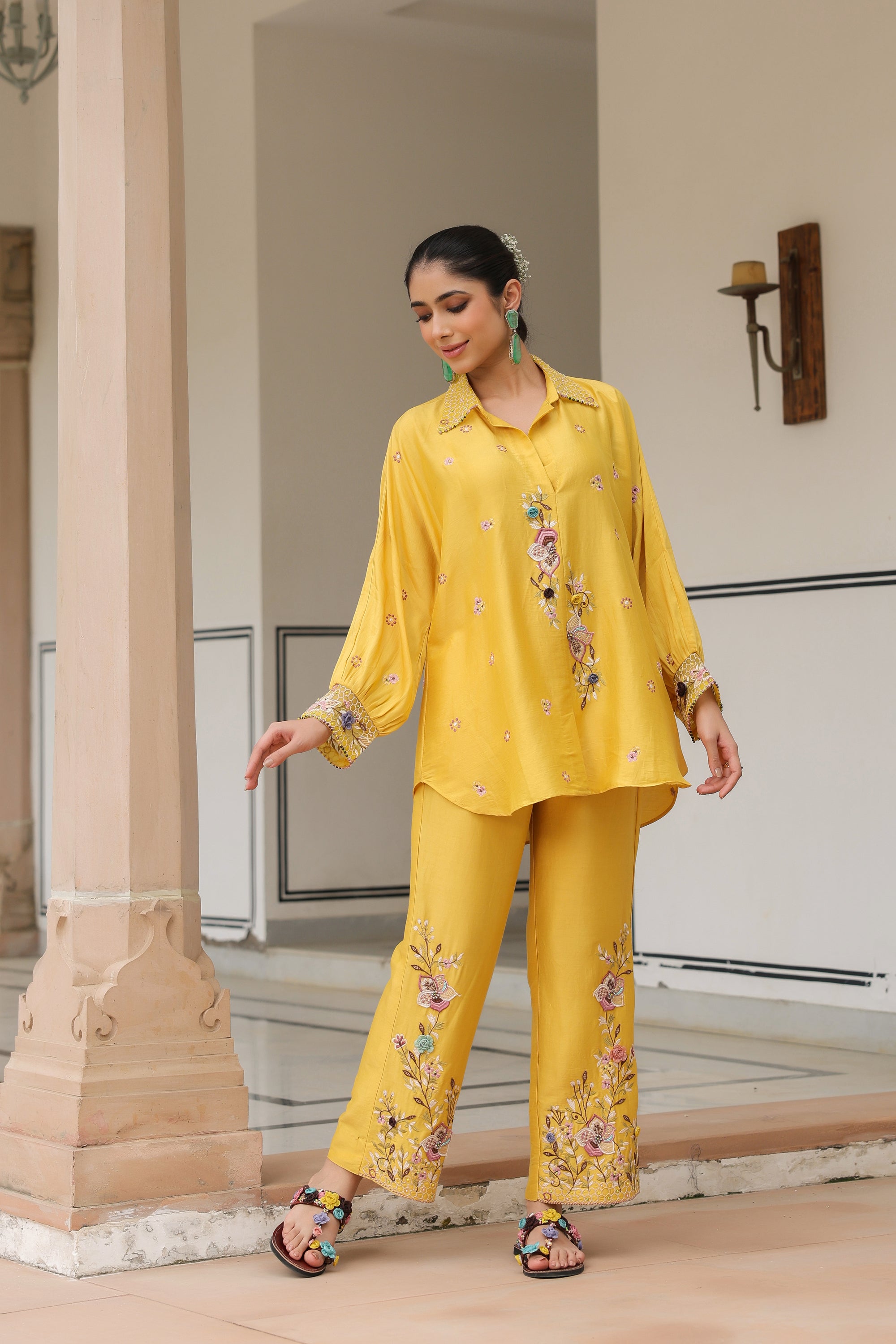 Yellow Collar Reet Co-ord Set