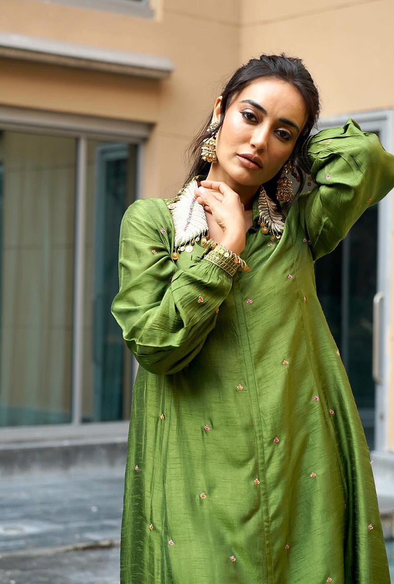 SURBHI JYOTI IN Green Pankh Collar Adhira Kurta Set