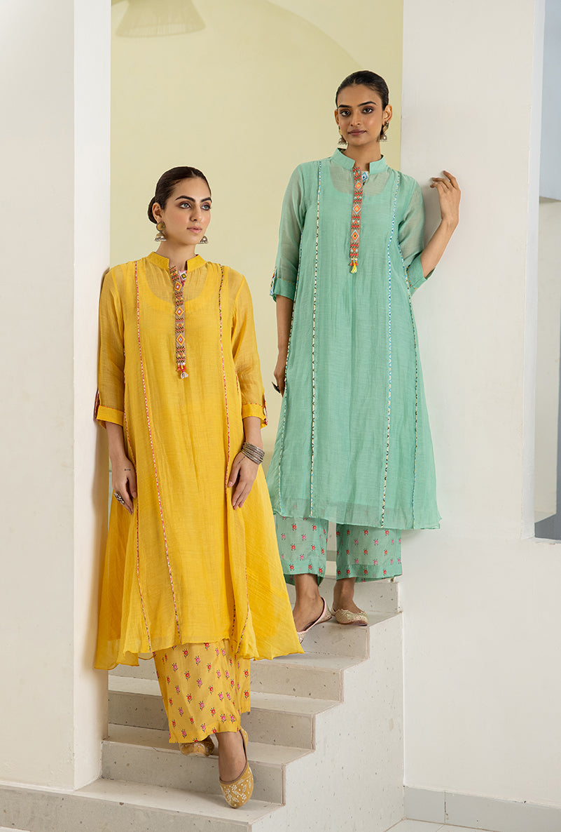 Sea Green Collar A-line Reyah Kurta Set