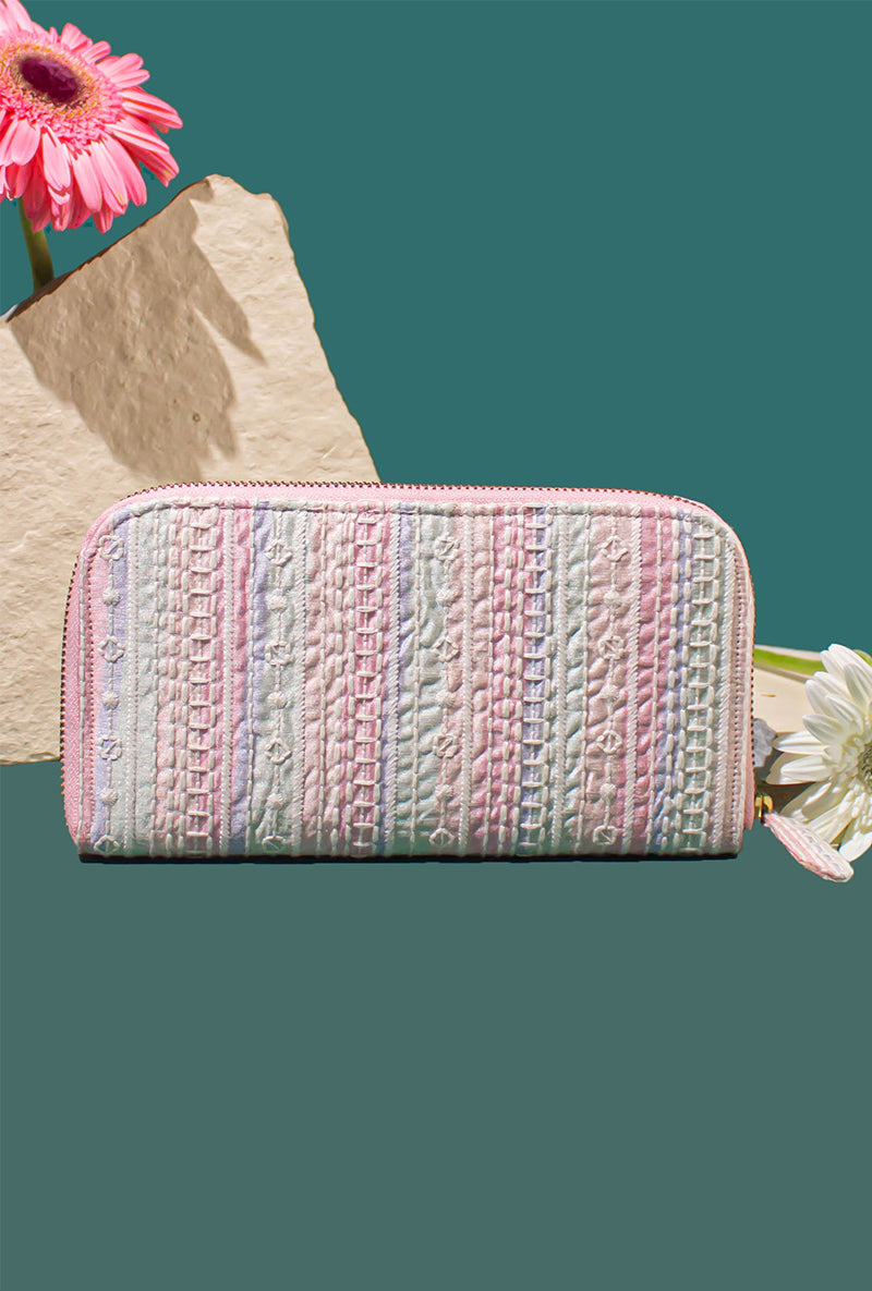 Pastel Pink Sorbet Embroidered Wallet