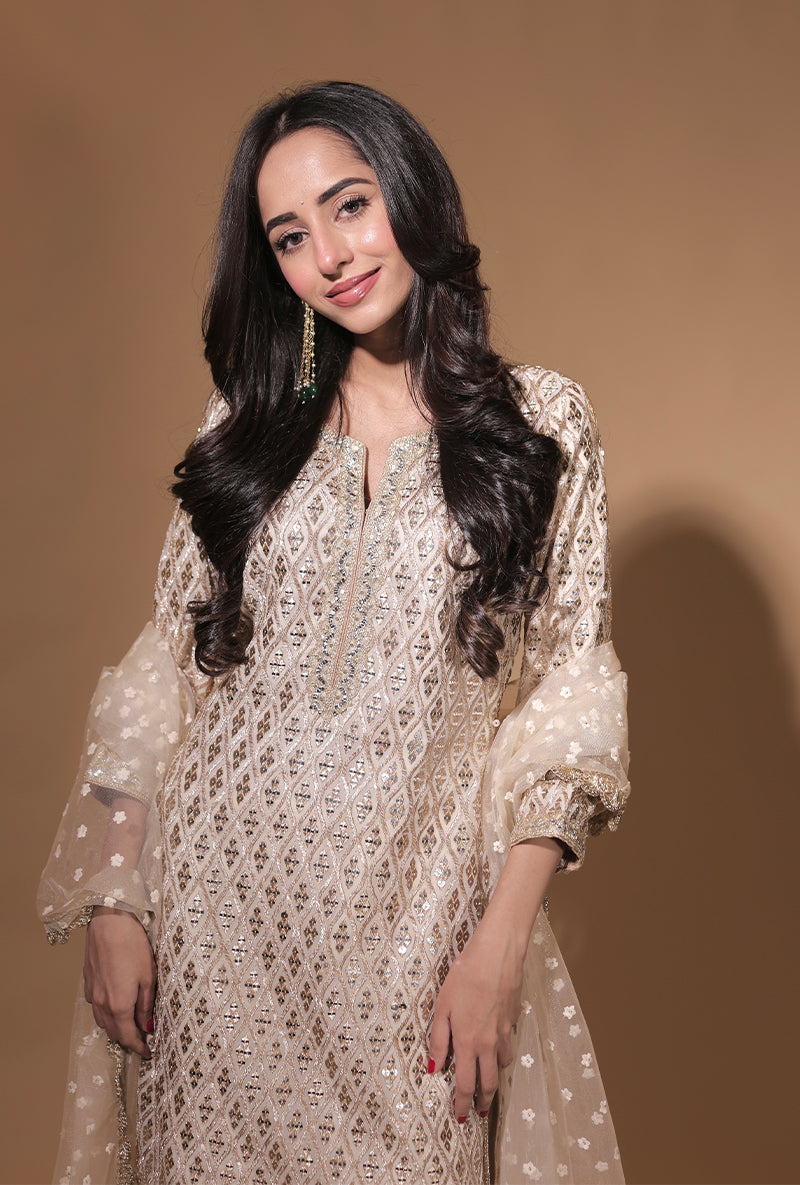 Soumya Puri In Ivory Sequin And Jaal Hoor 3.0 Gharara Set