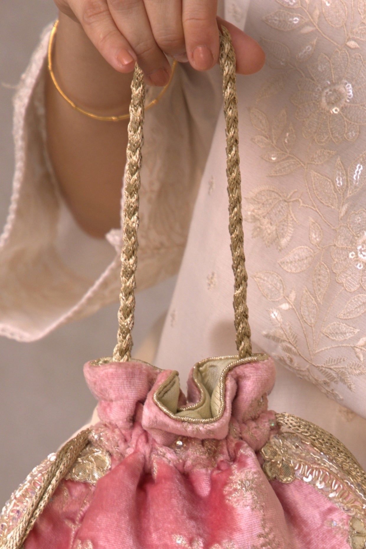 Pink Suki Velvet Scallop Embroidered Potli