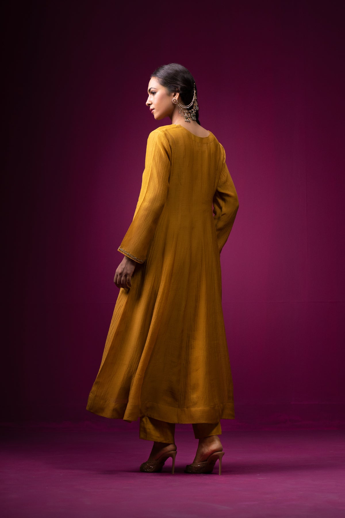 Mustard Yellow Hand Embroidered Raas Anarkali Set
