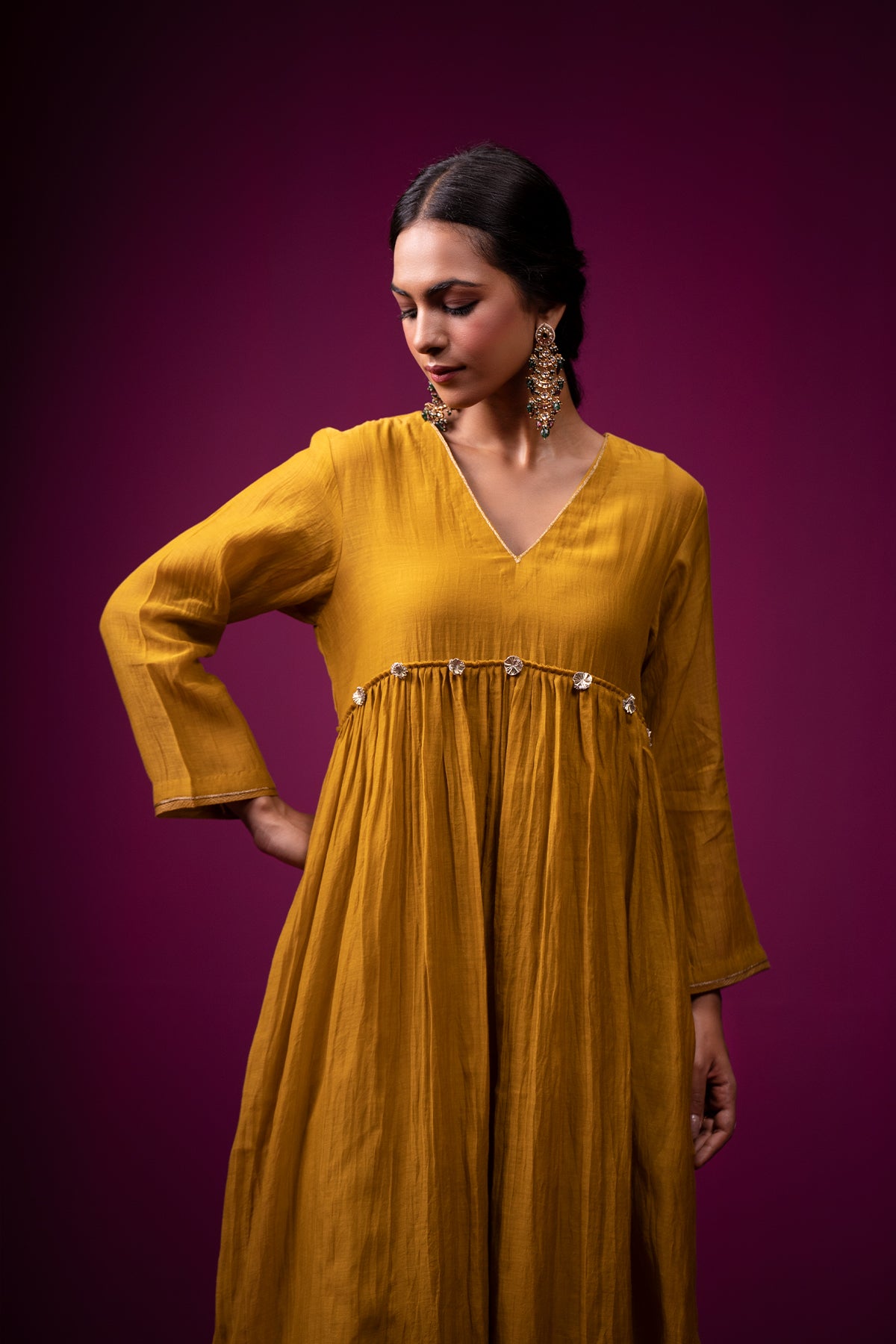 Mustard Gota Yoke Raas Kurta Set