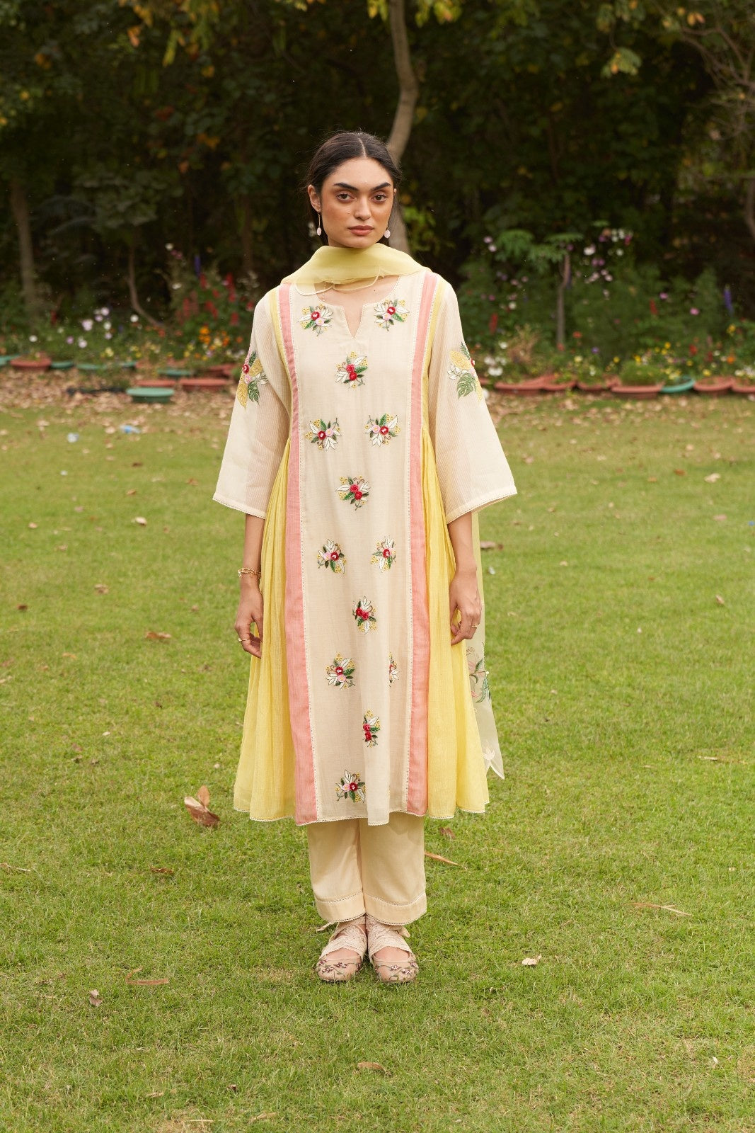 Beige Embroidered Forget-Me-Not Maple Kurta Set