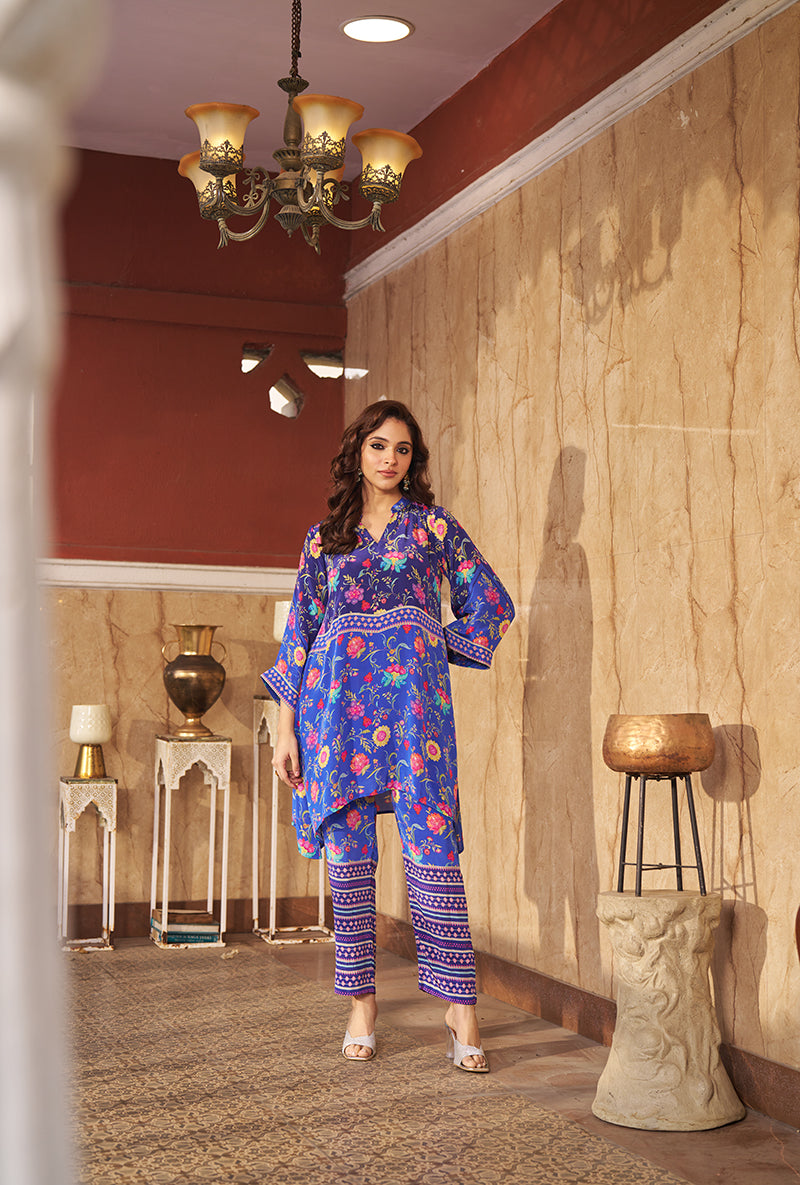 Blue All Over Print Roza Co-ord Set – Misri By Meghna Nayyar