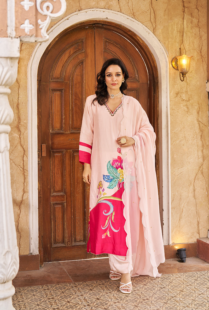 Pink Printed Nayaab Roza Kurta Set