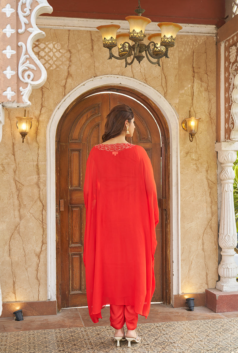 Burnt Orange Zardozi Hand Work Roza Kaftaan Set