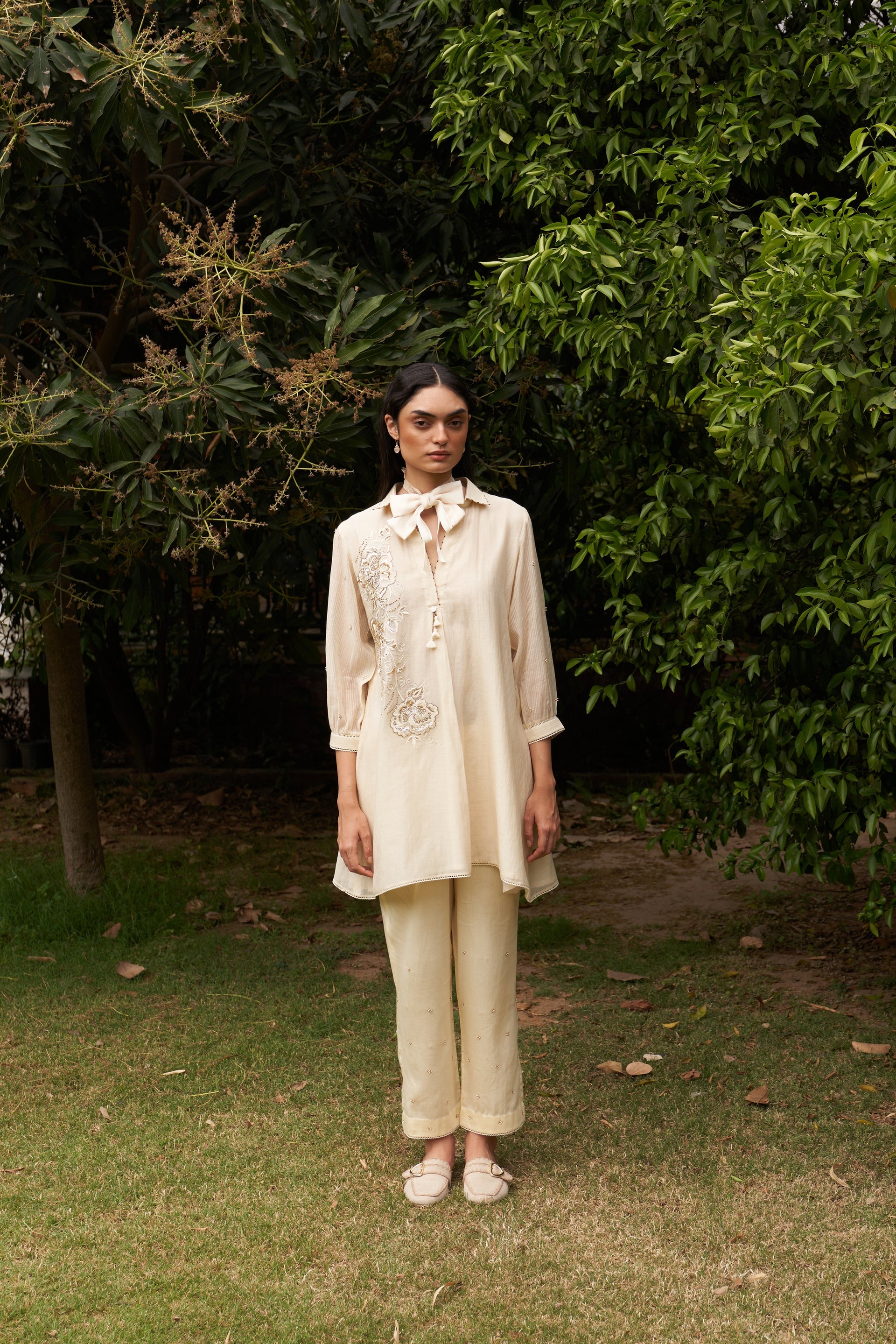 Ivory Applique Work Snowdrop Maple Co-Ord Set