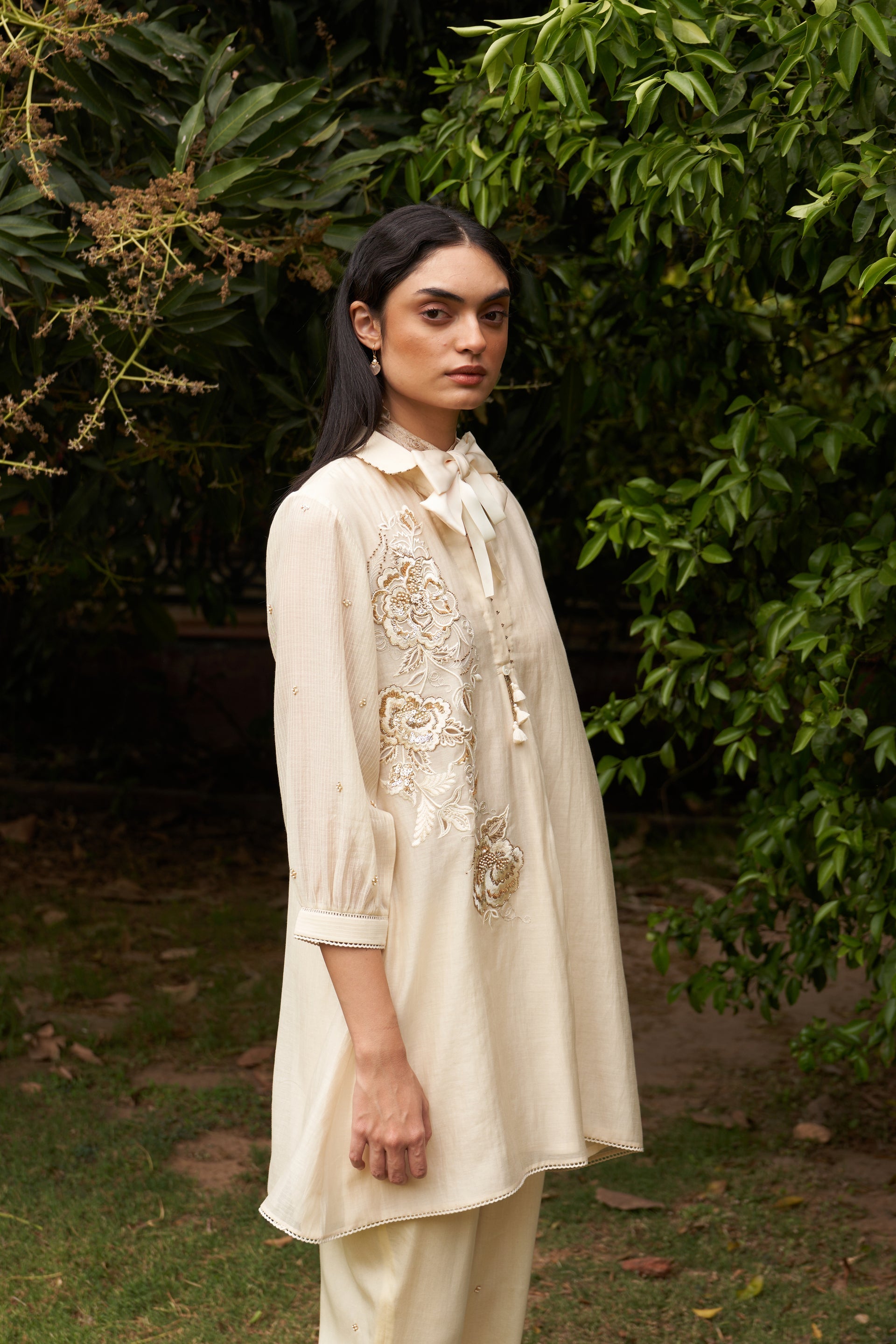 Ivory Applique Work Snowdrop Maple Co-Ord Set