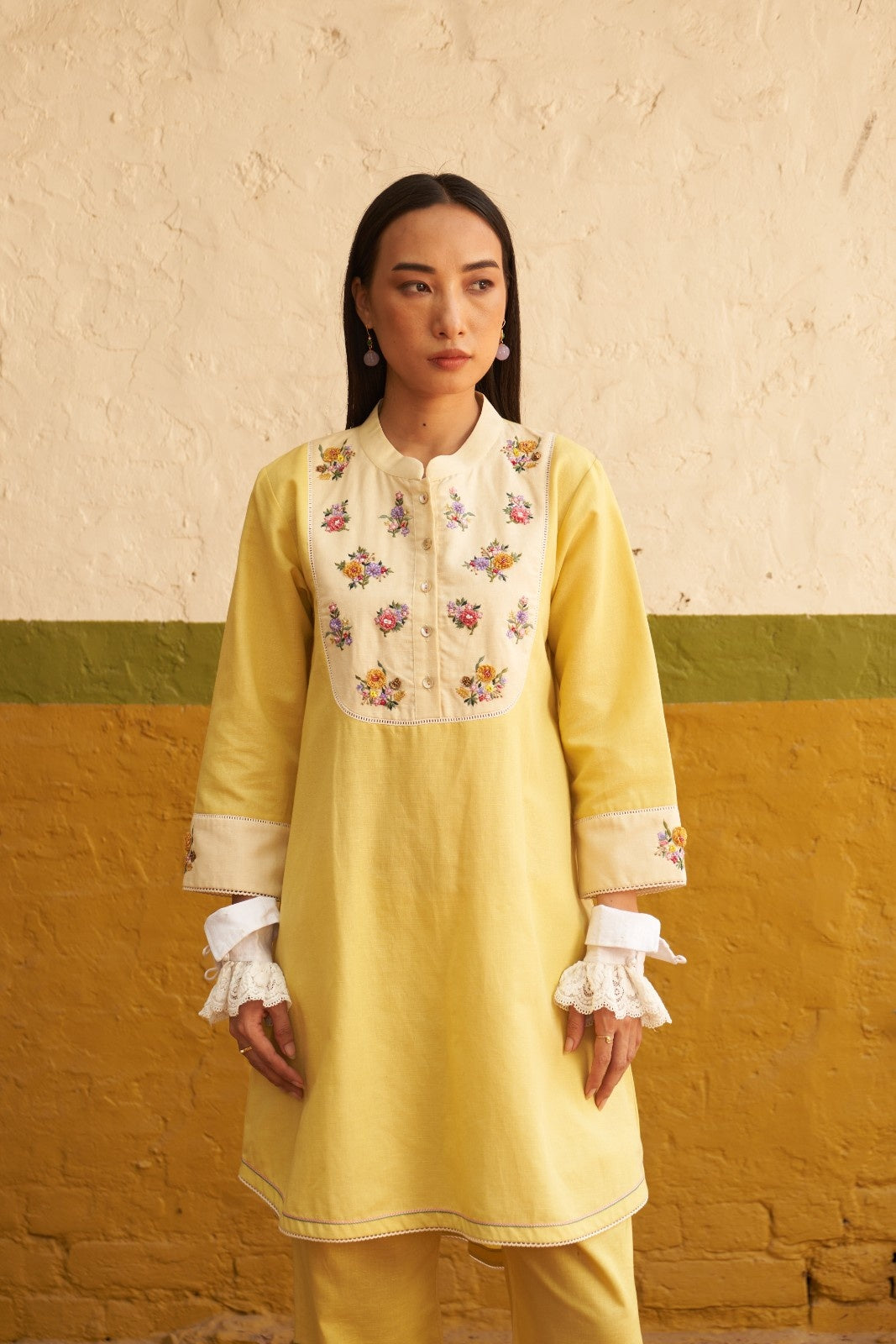 Yellow Resham Embroidered  Marigold Maple Kurta Set