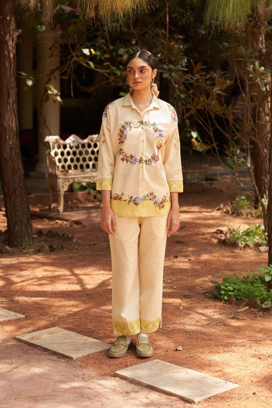 Cream Lime Lily Maple Co-Ord Set