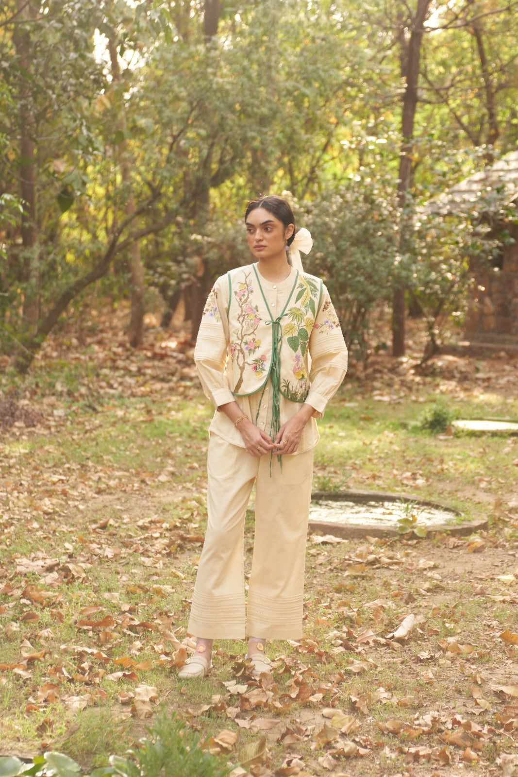 Beige White Gardenia Maple Embroidered Jacket