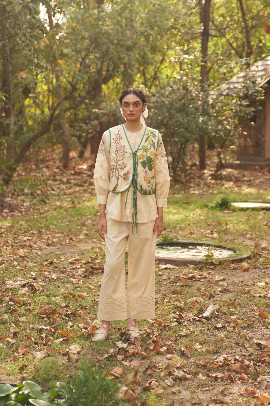 Beige White Gardenia Maple Embroidered Jacket