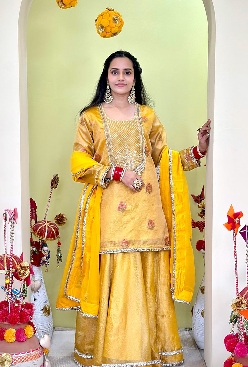 Yellow Banarsi Tissue Lehenga Set