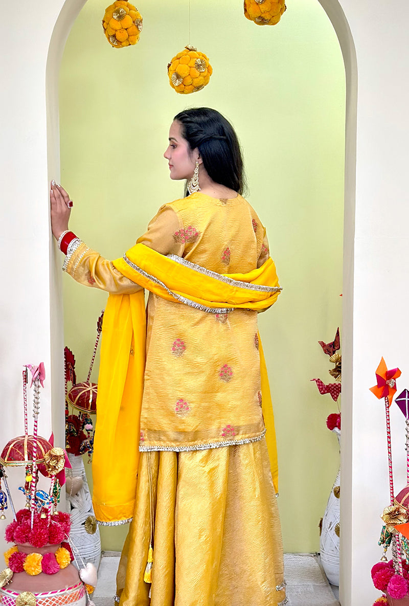 Yellow Banarsi Tissue Lehenga Set