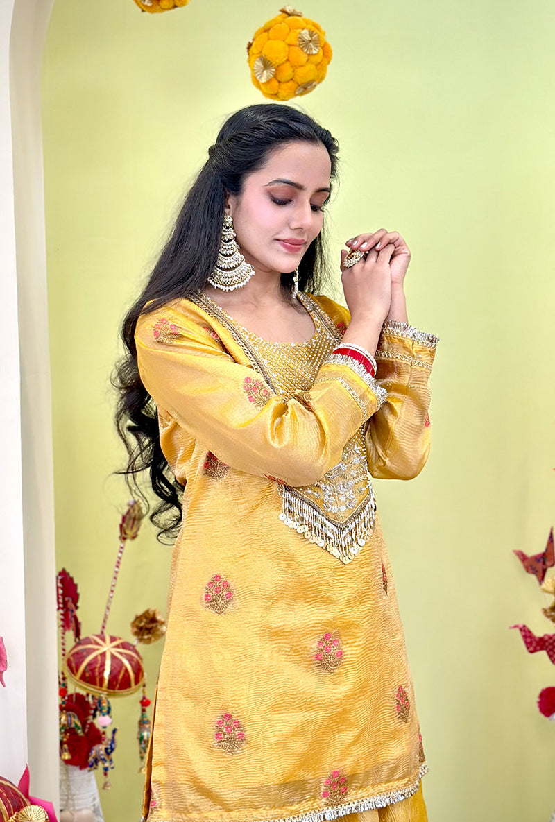 Yellow Banarsi Tissue Lehenga Set