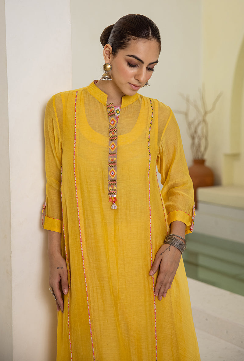 Yellow Collar A-line Reyah Kurta Set