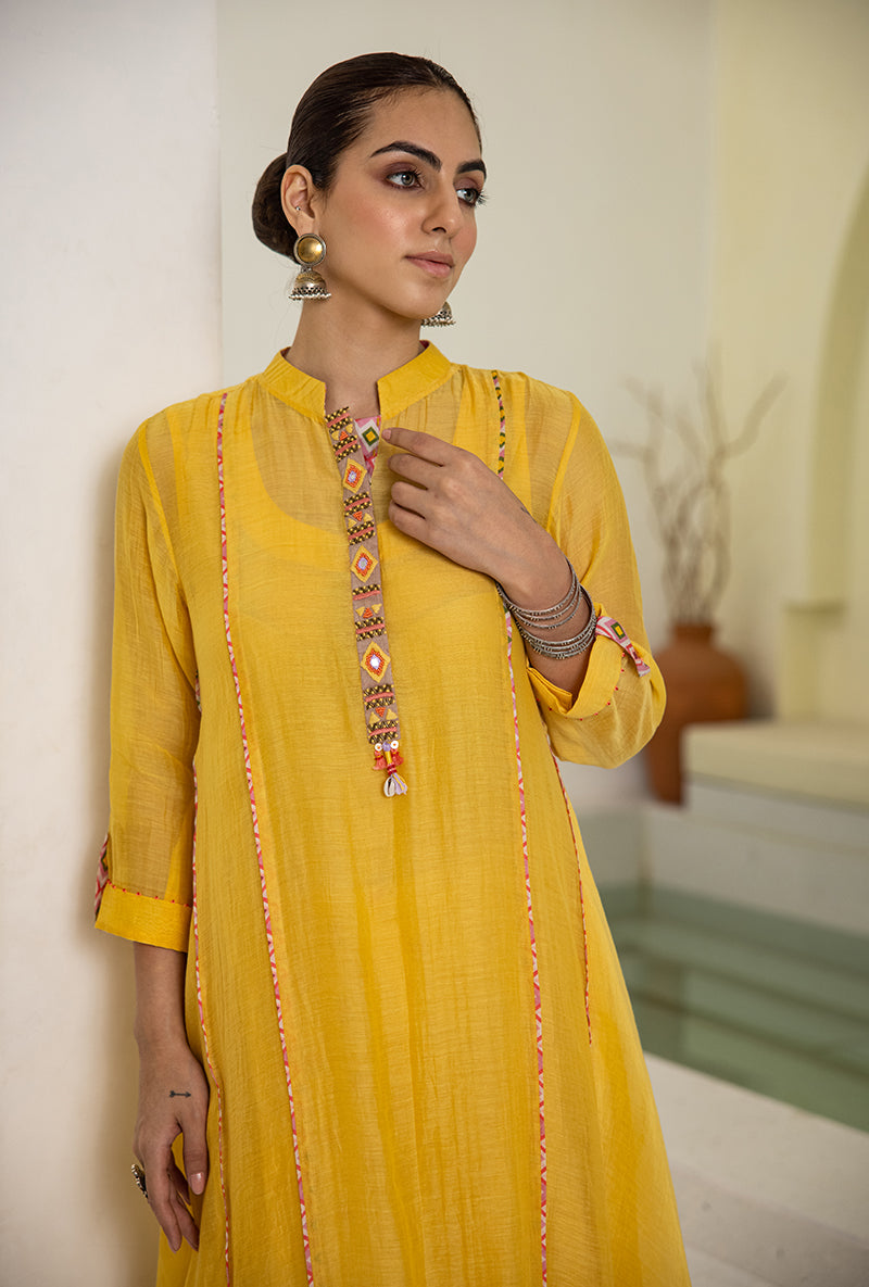 Yellow Collar A-line Reyah Kurta Set