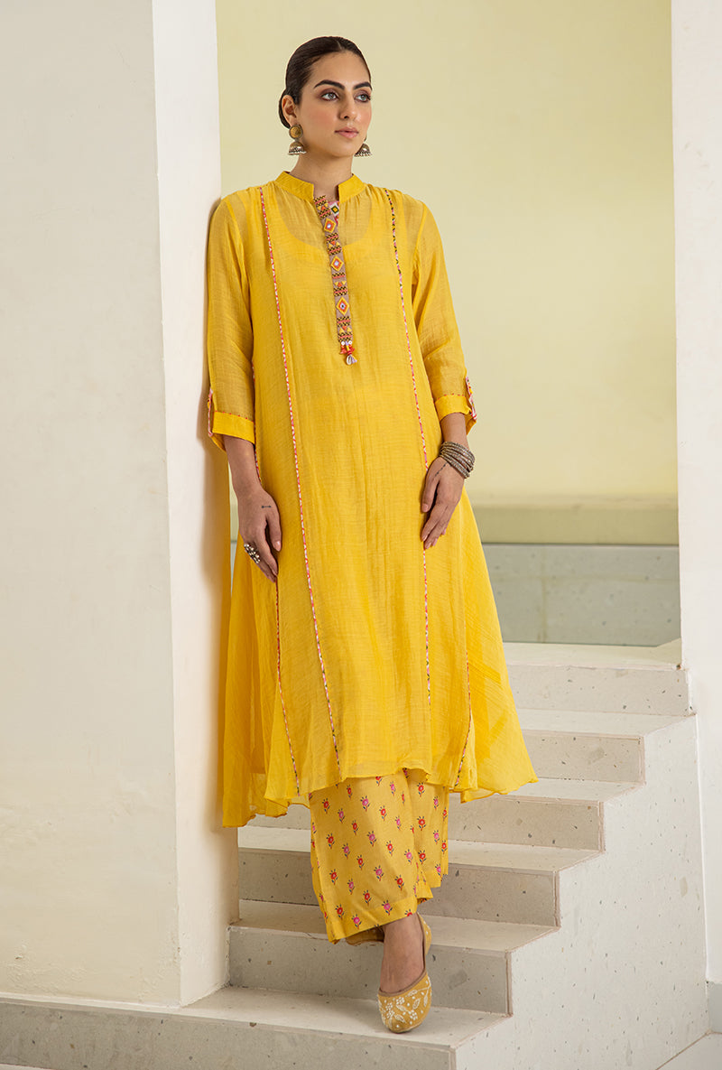 Yellow Collar A-line Reyah Kurta Set