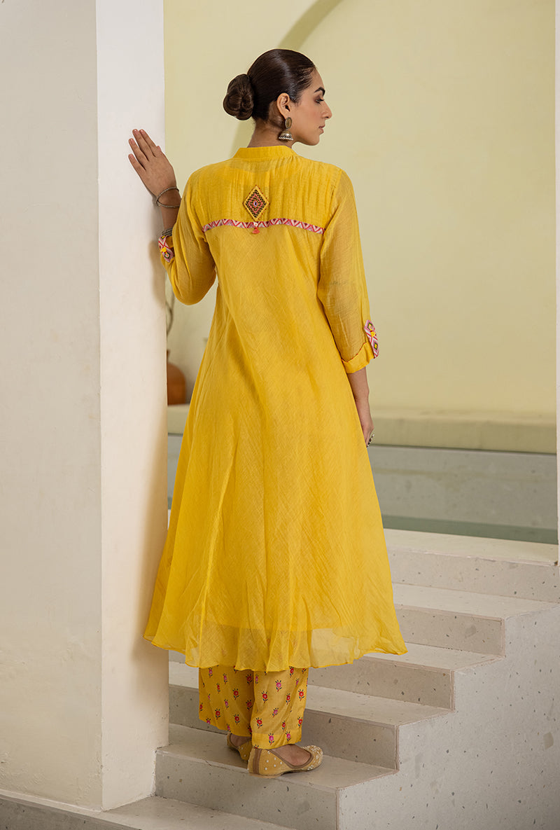 Yellow Collar A-line Reyah Kurta Set