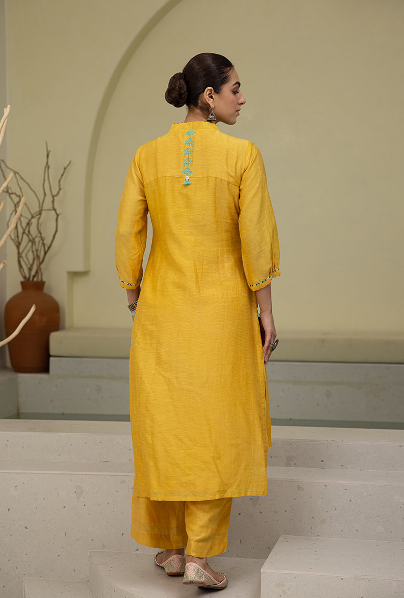 Yellow High Low Collar Reyah Kurta Set