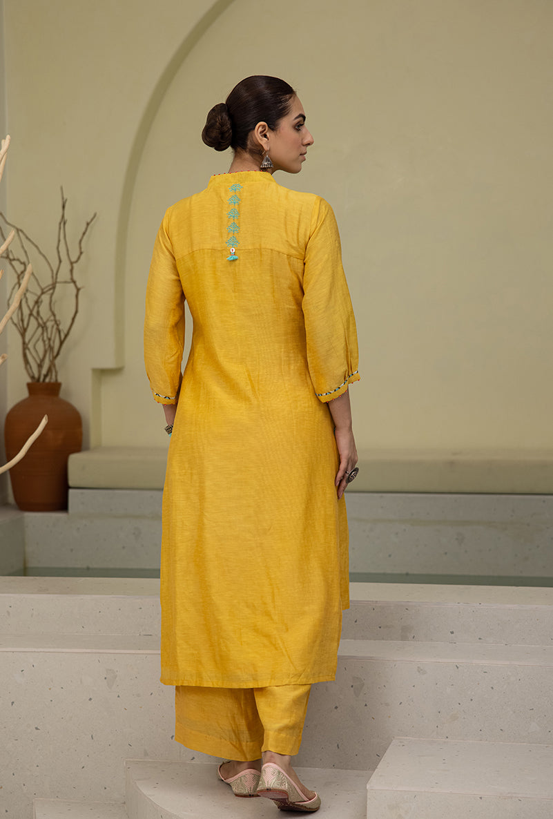 Yellow High Low Collar Reyah Kurta Set