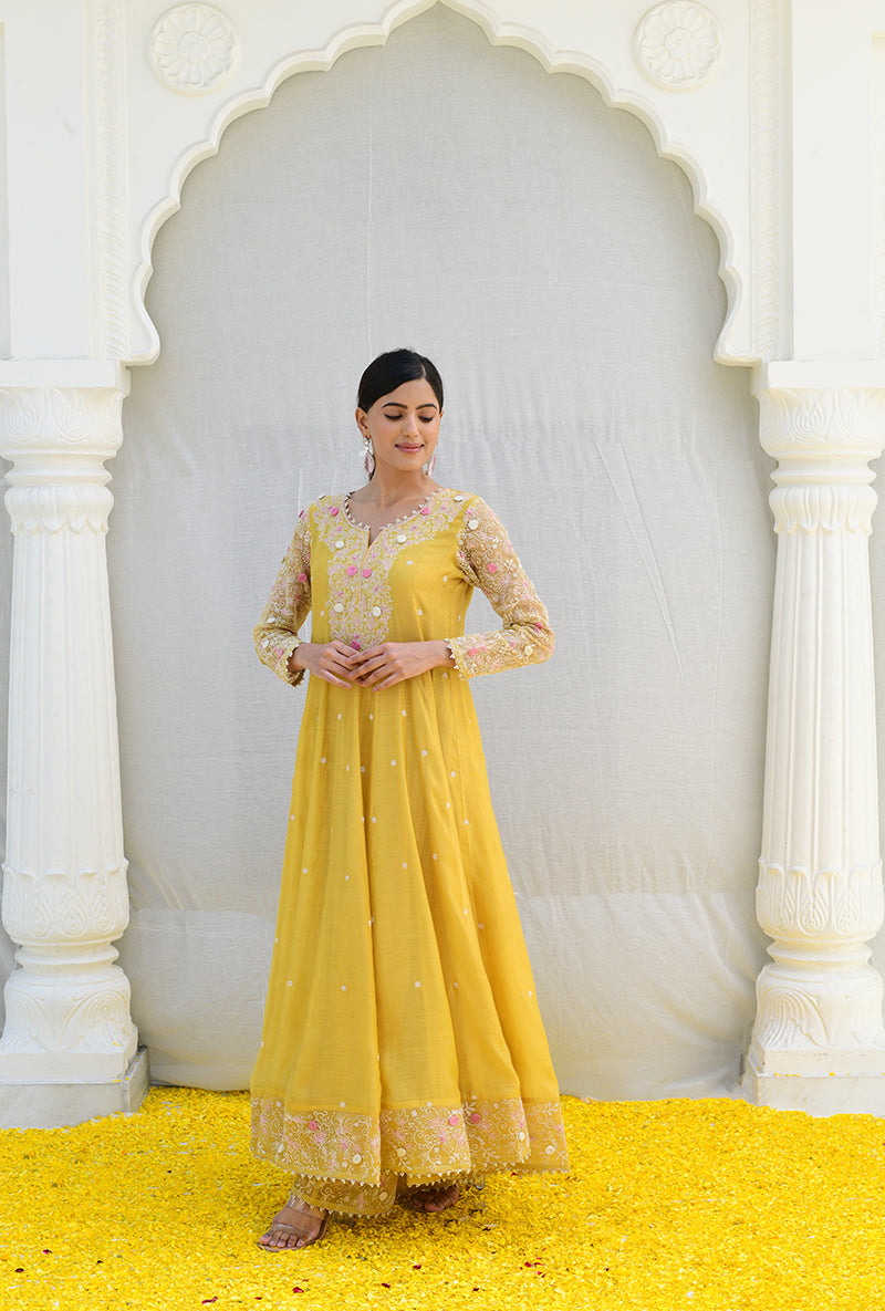 Yellow Izra Anarkali Set