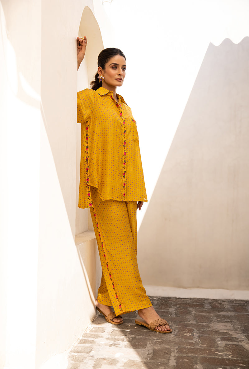 Yellow Side Button Sufia Co-ord Set